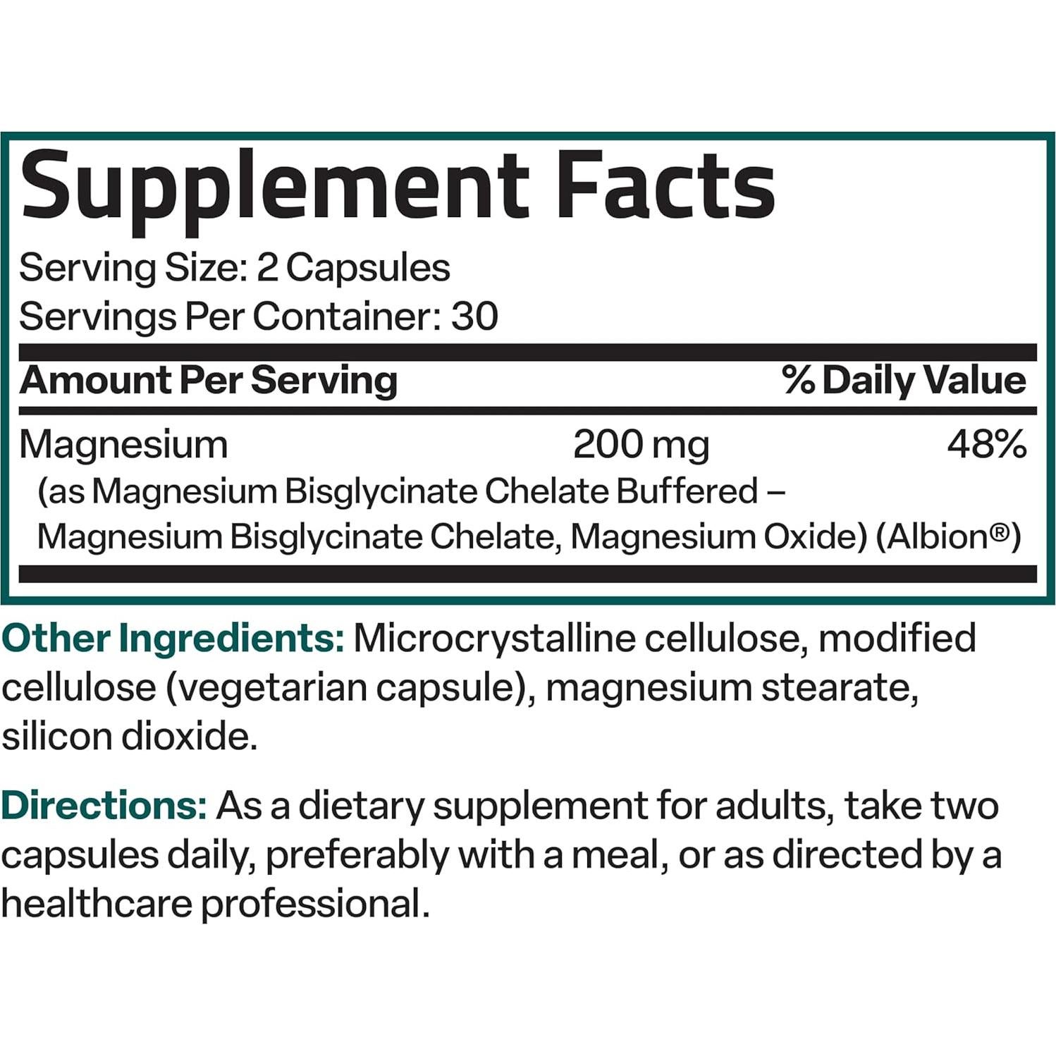 Glicinato de Magnesio Bronson 200 MG 60 Cápsulas Vegetarianas