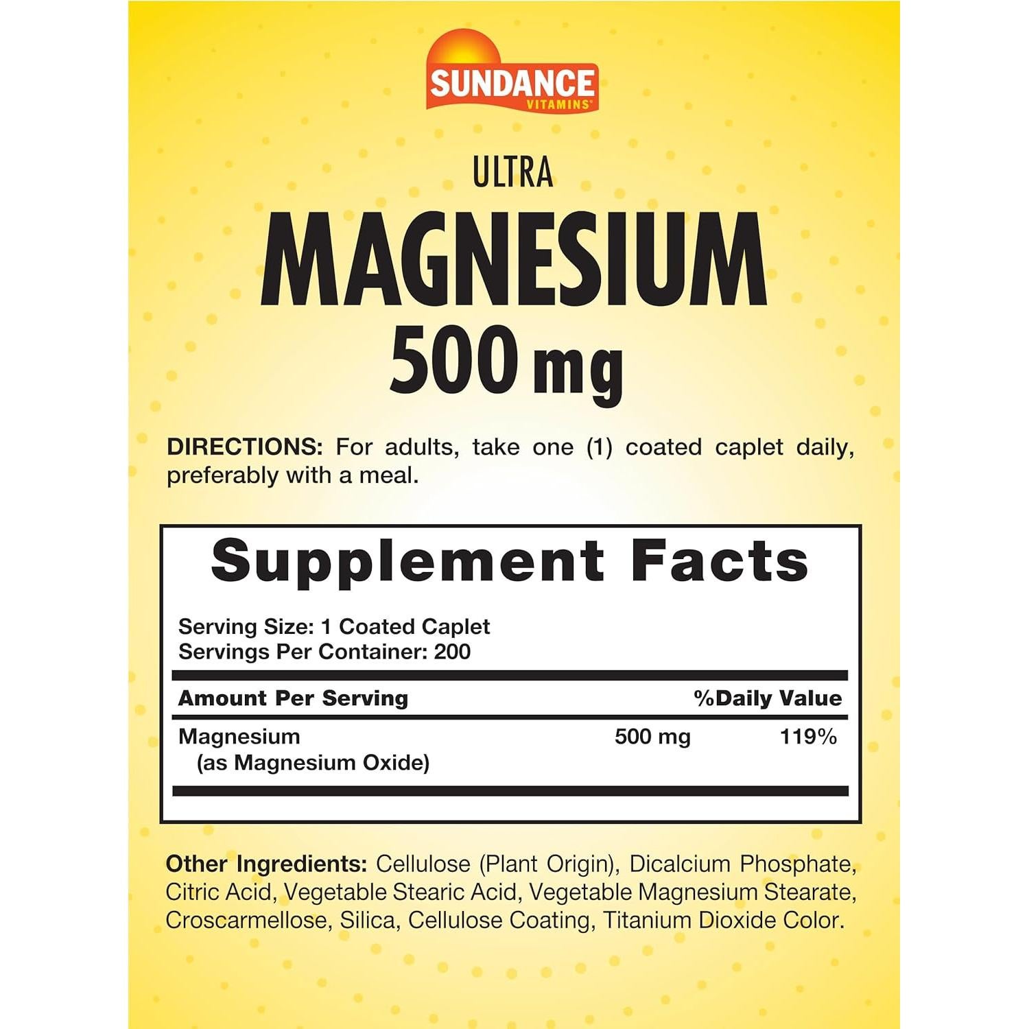 Suplemento de Magnesio Sundance 500mg 200 Comprimidos Vegetariano