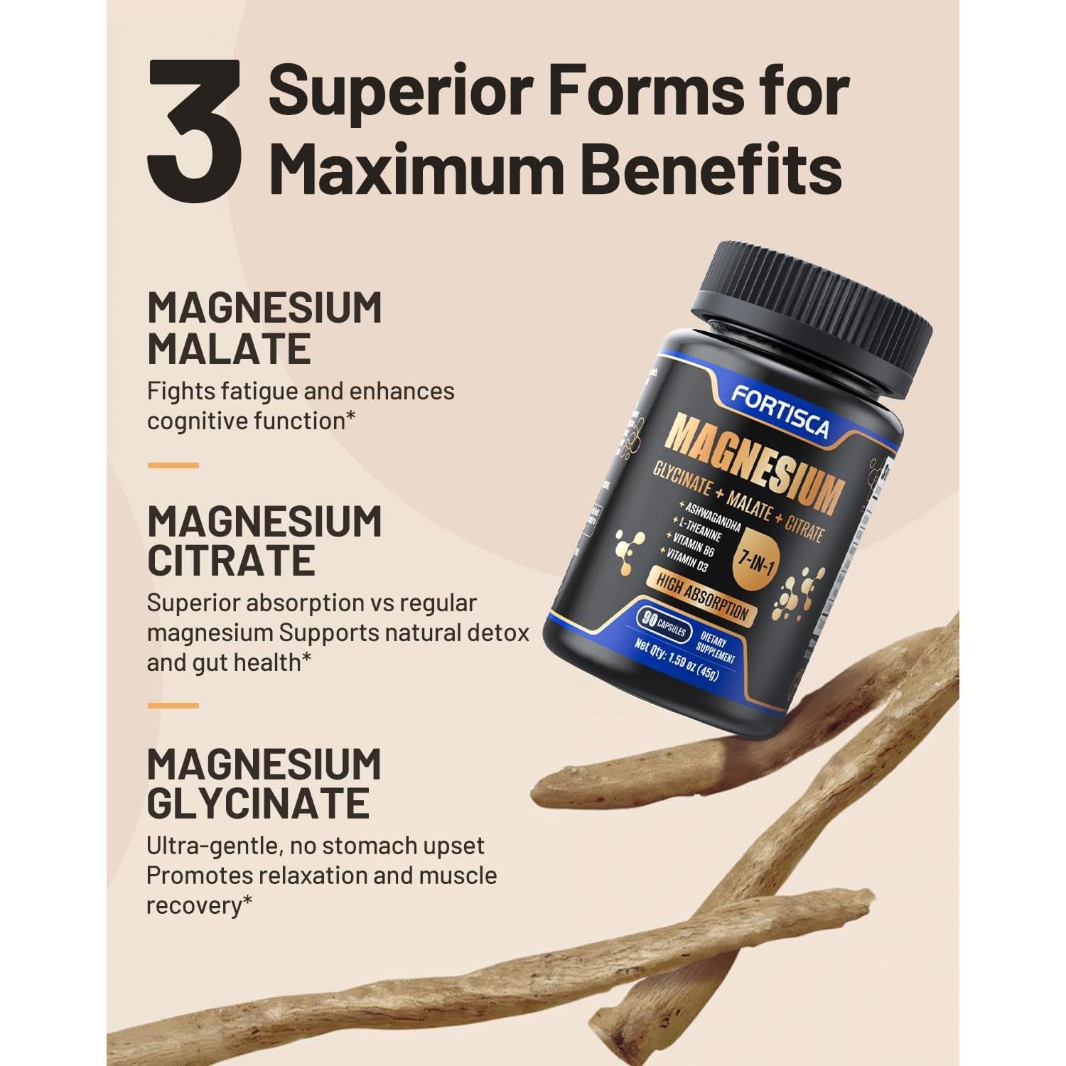 Suplemento de Magnesio FORTISCA 90 Cápsulas 500mg Vegano