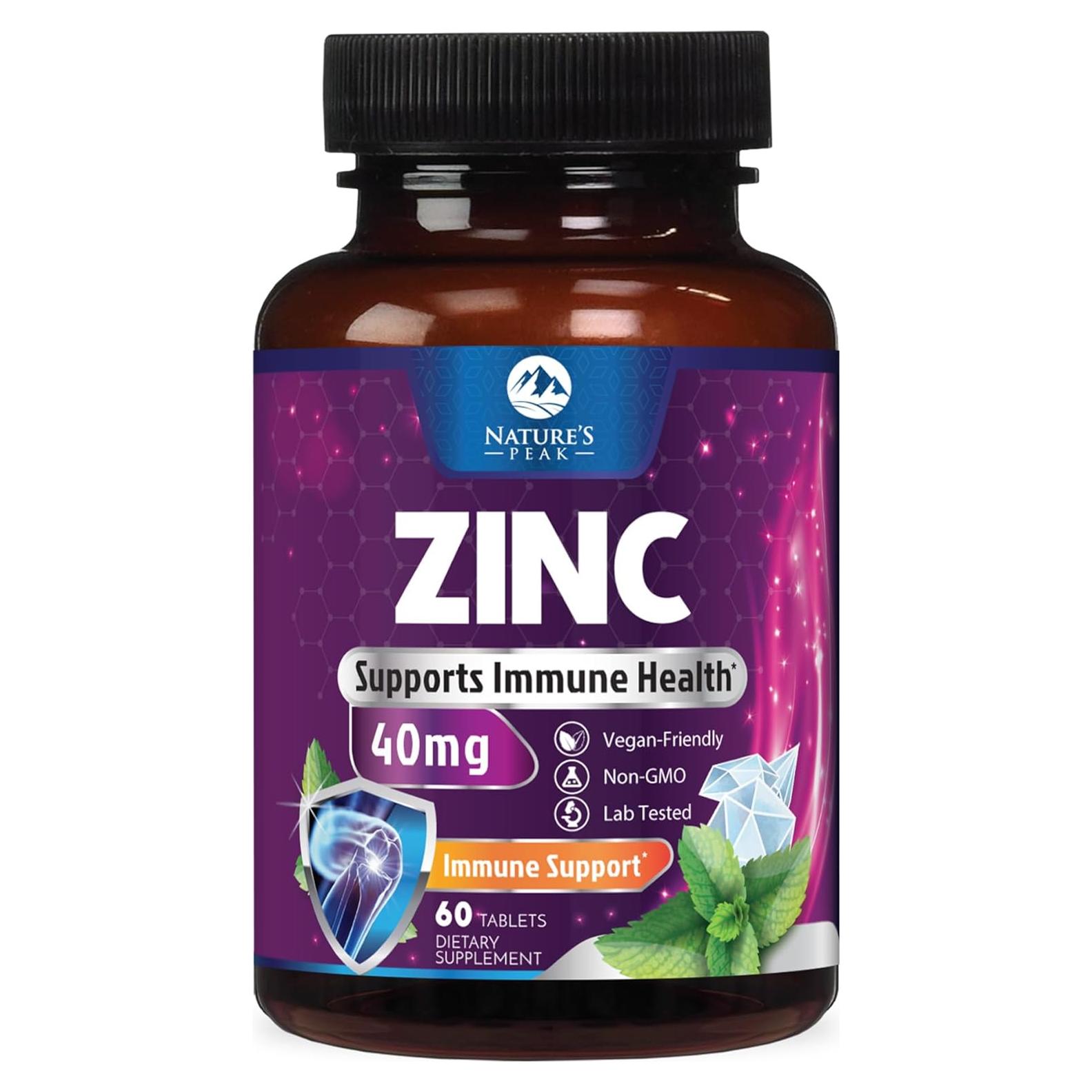 Suplemento de Zinc 40mg Nature's Peak - 60 Tabletas Queladas