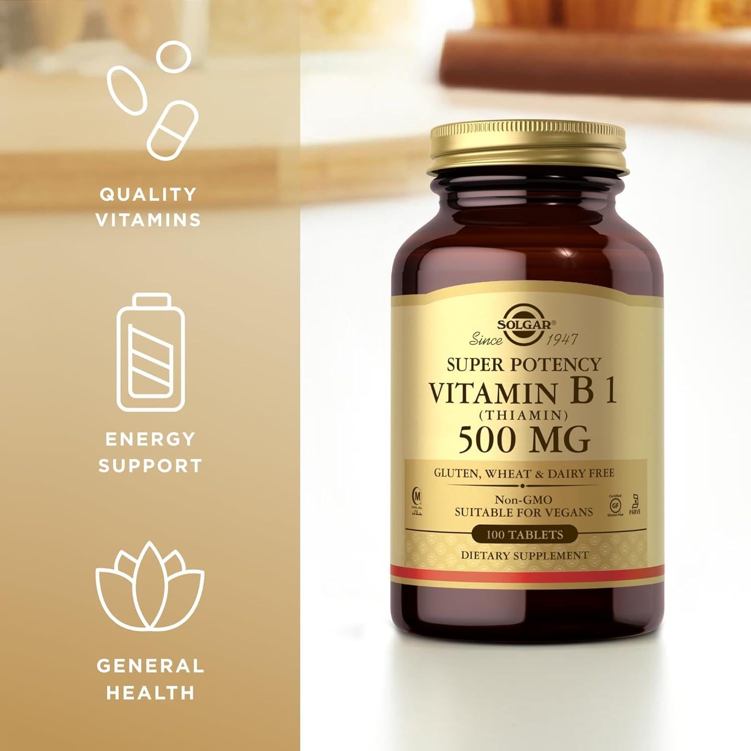 Vitamina B1 Solgar 500mg - 100 Tabletas Veganas Sin Gluten