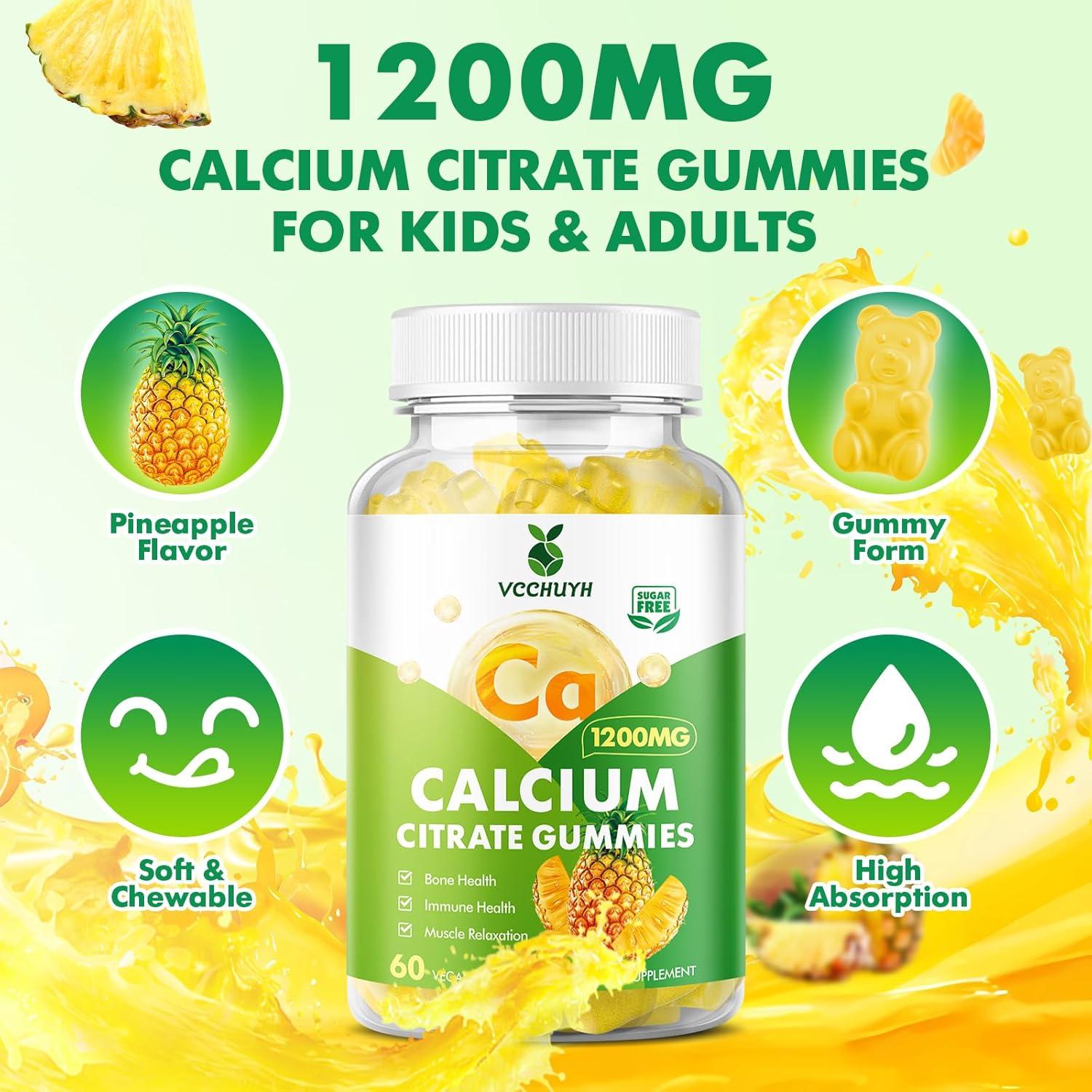 Gomitas de Citrato de Calcio 1200 mg VCCHUYH Sabor Piña 60 Unidades