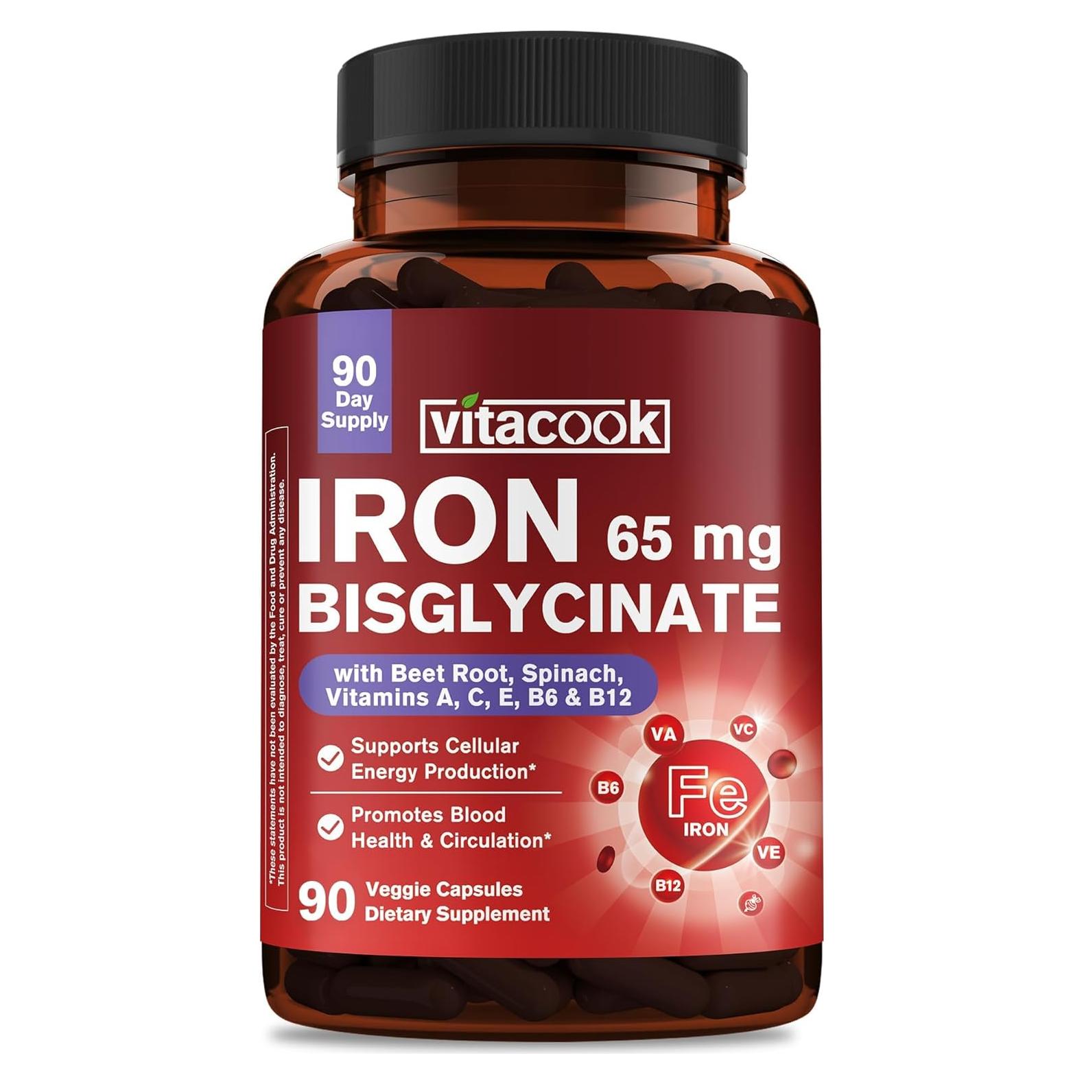 Suplemento de Hierro 65mg Vitacook con Vitaminas y Verduras 90 Cápsulas