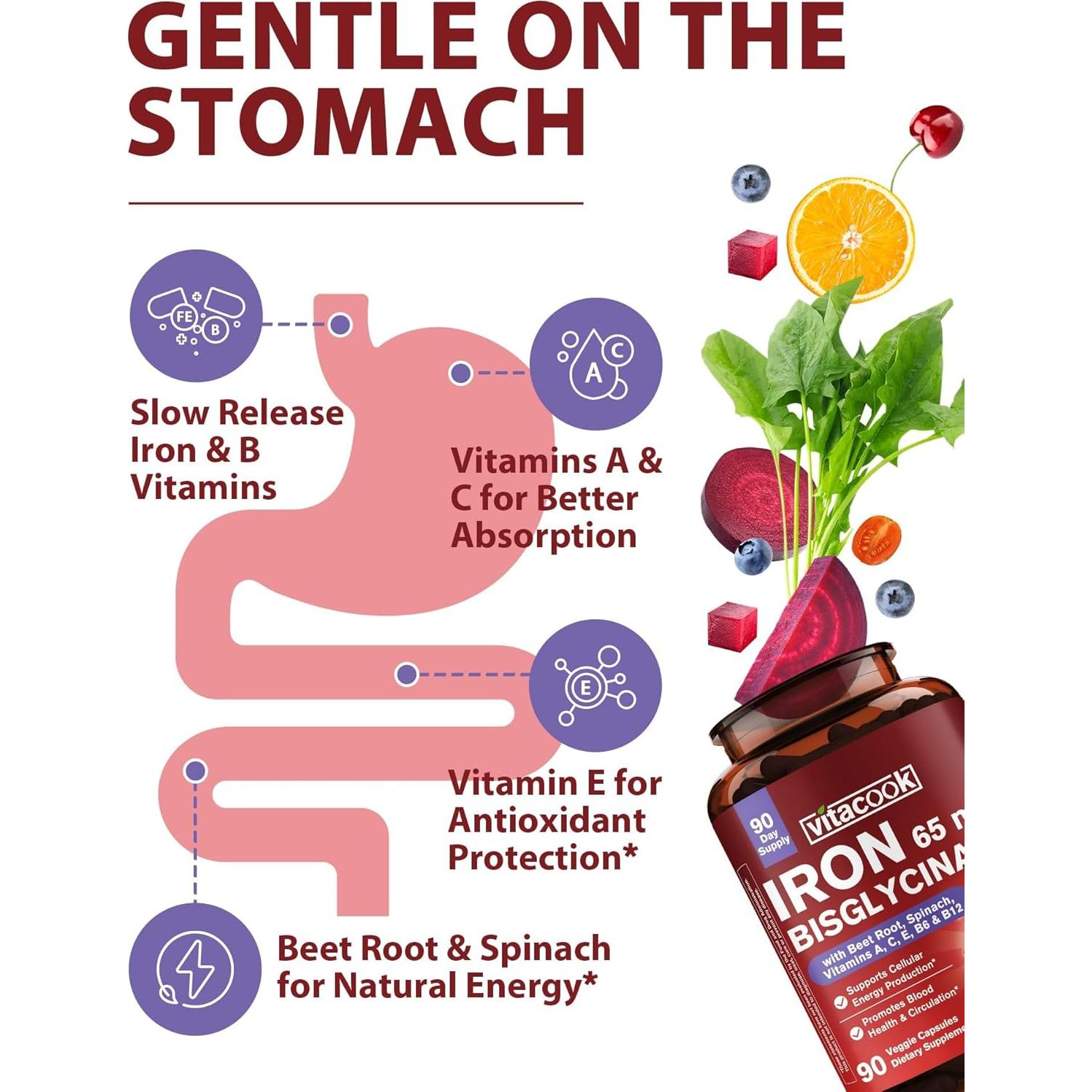 Suplemento de Hierro 65mg Vitacook con Vitaminas y Verduras 90 Cápsulas