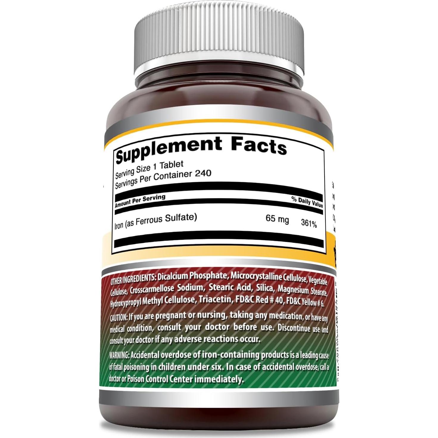 Suplemento de Hierro Sulfato Ferroso 65 Mg Nutrición Asombrosa