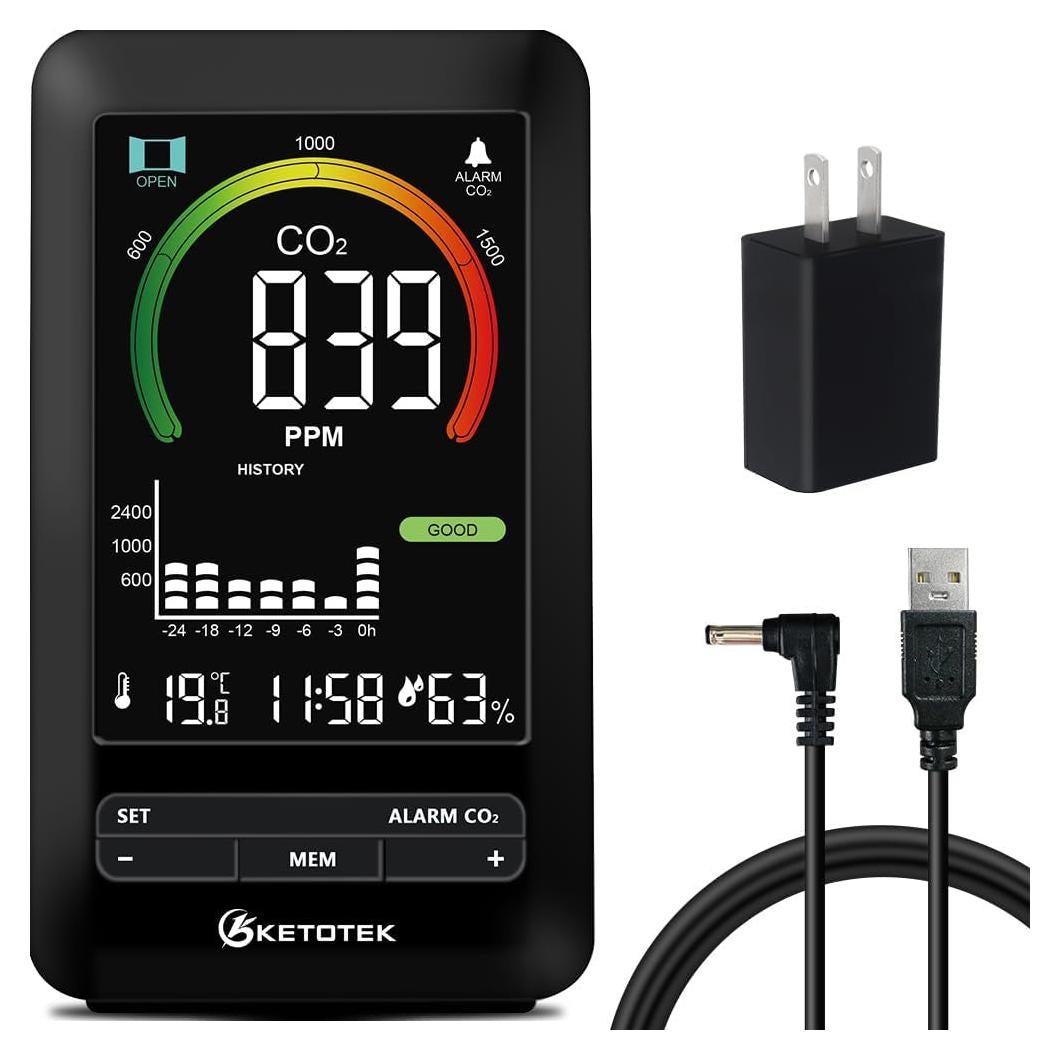 Monitor de CO2 KETOTEK E0171 con Alarma y Pantalla LCD
