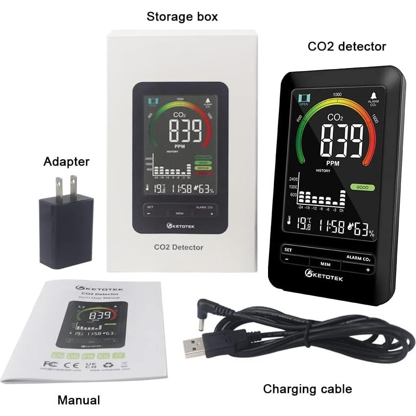 Monitor de CO2 KETOTEK E0171 con Alarma y Pantalla LCD