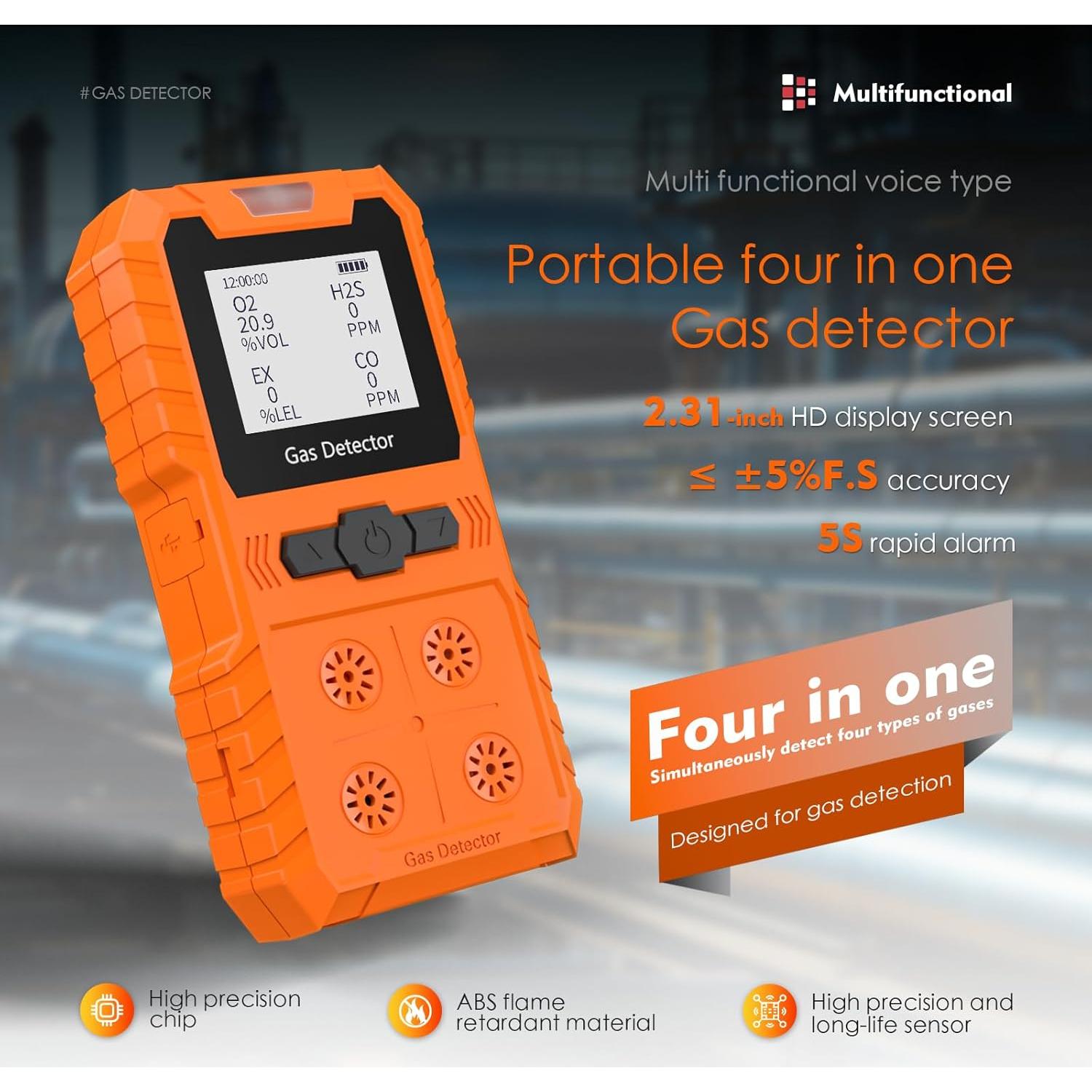 Detector de Gas Portátil XLA Alert 4 Gases Recargable