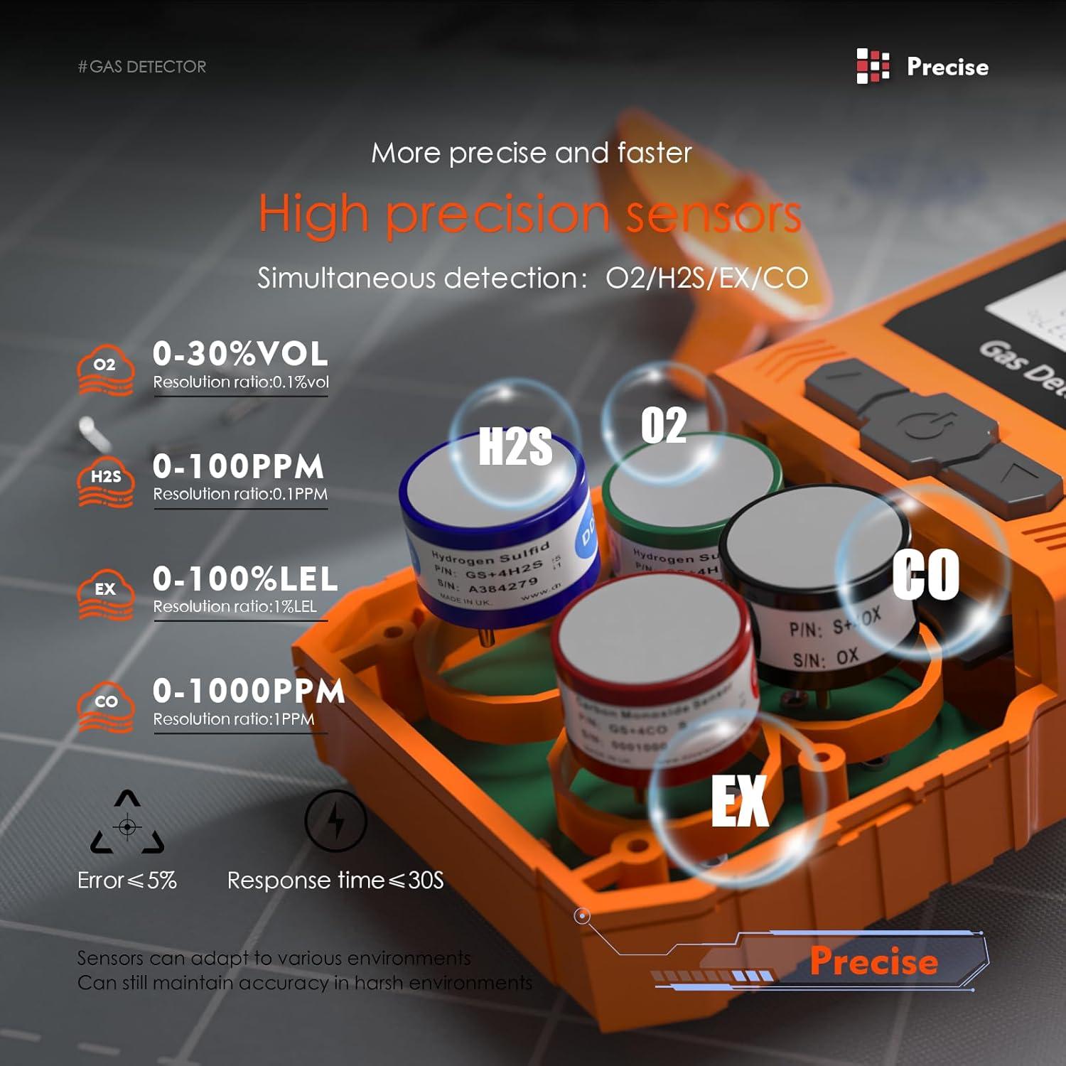 Detector de Gas Portátil XLA Alert 4 Gases Recargable