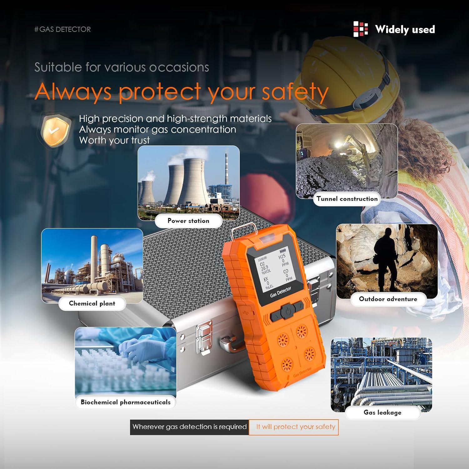 Detector de Gas Portátil XLA Alert 4 Gases Recargable