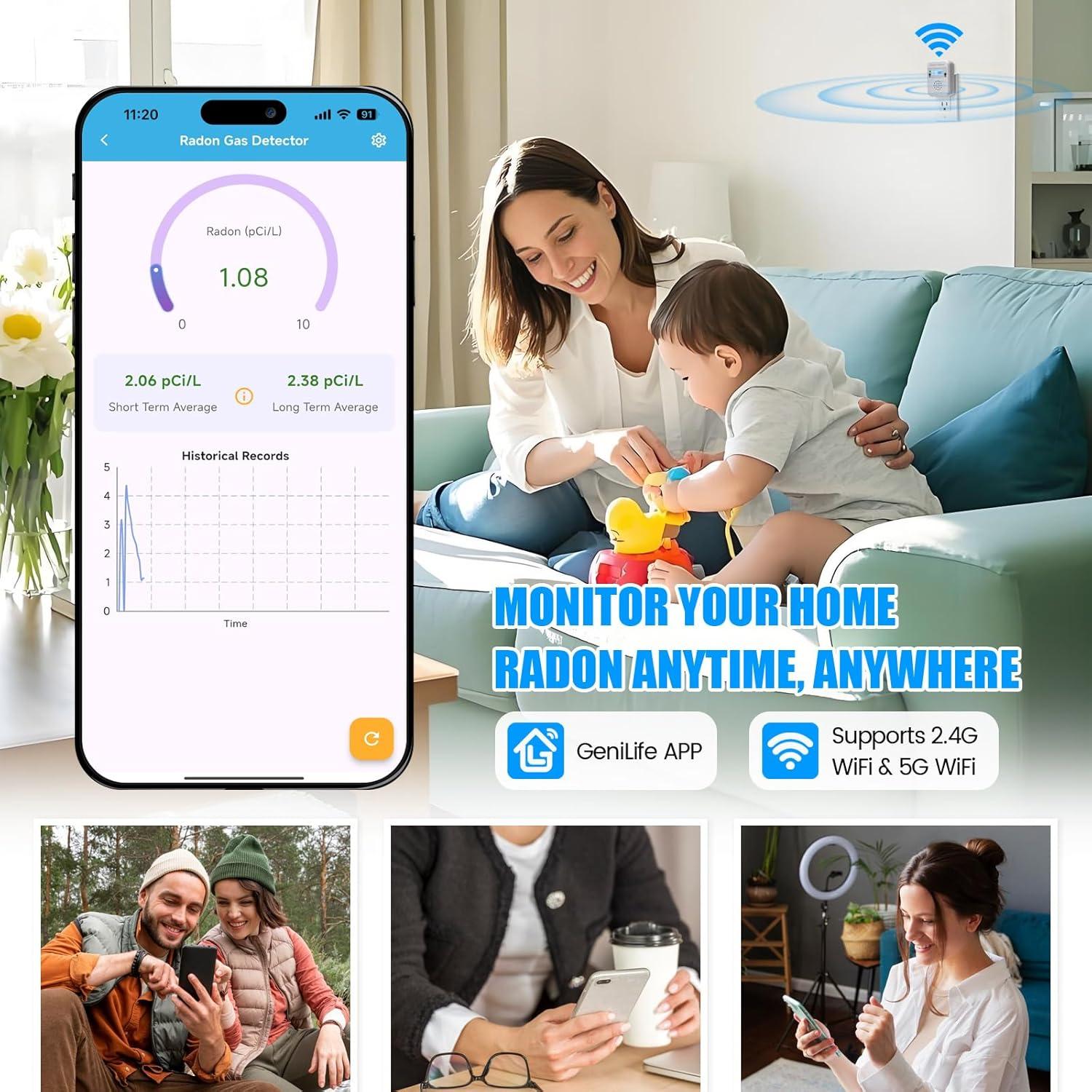 Detector de Radón WiFi Toolhome BG-014, Monitoreo en Tiempo Real