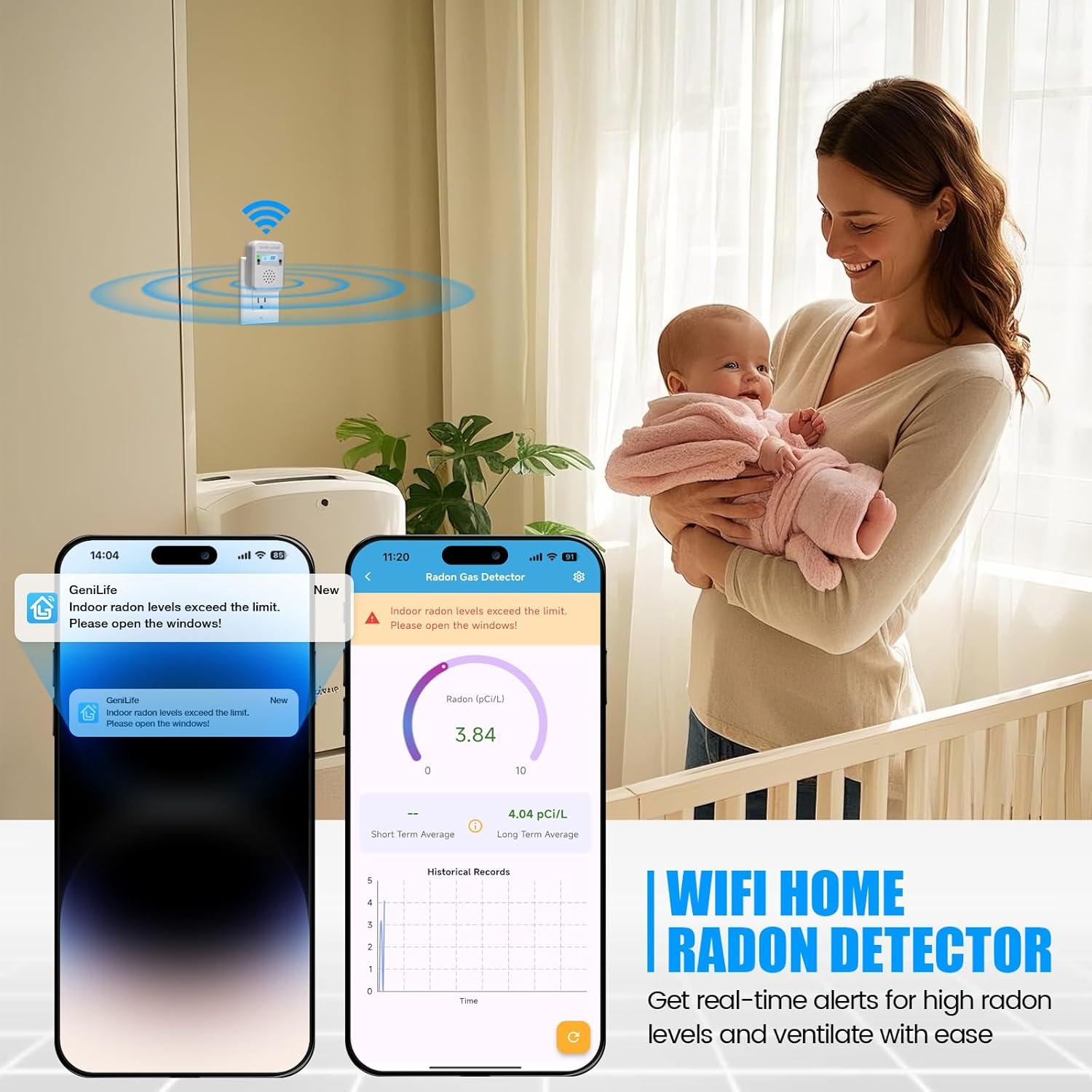Detector de Radón WiFi Toolhome BG-014, Monitoreo en Tiempo Real
