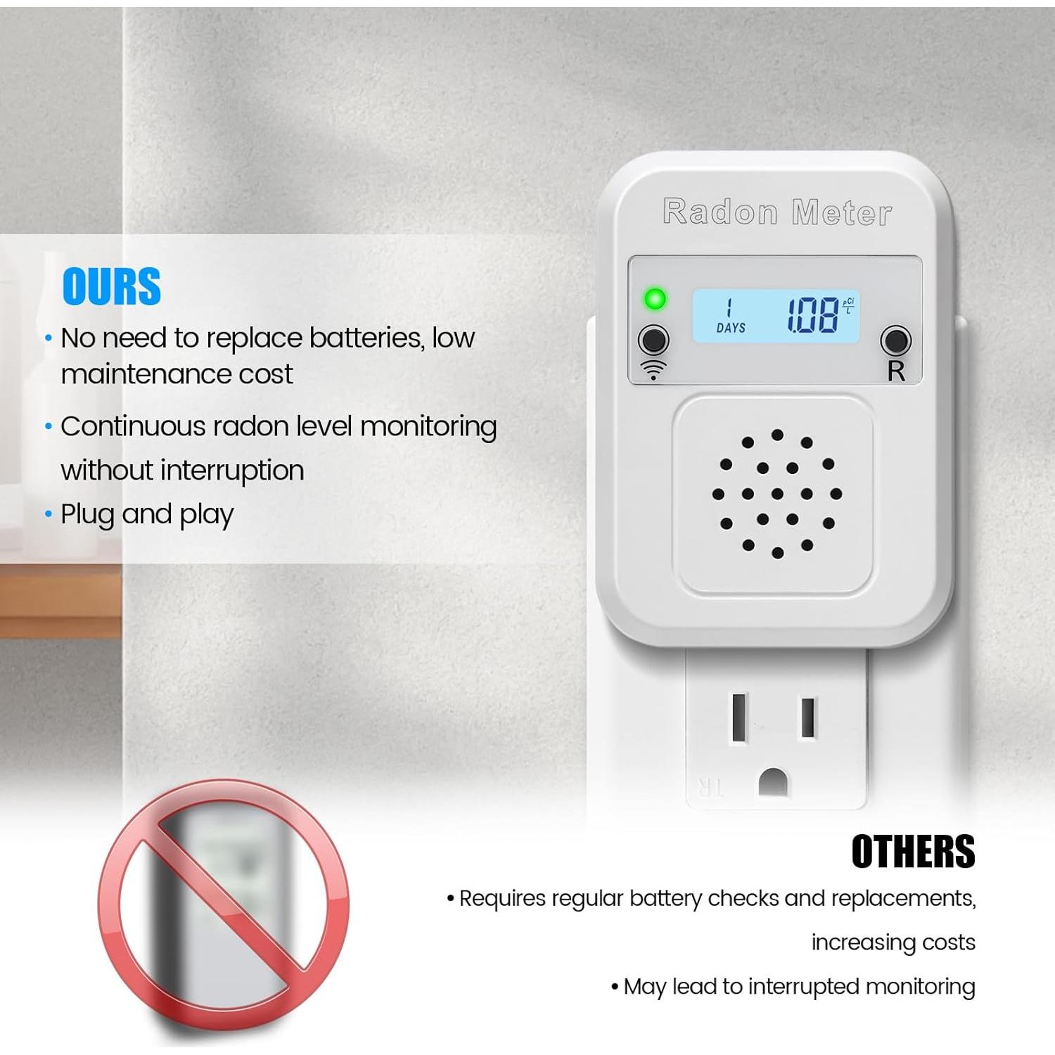 Detector de Radón WiFi Toolhome BG-014, Monitoreo en Tiempo Real