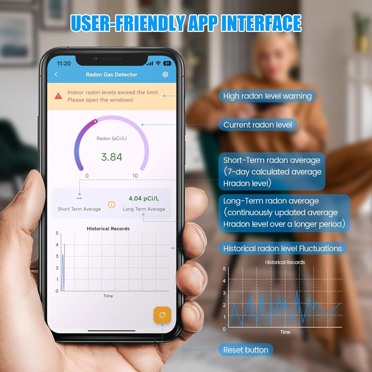 Detector de Radón WiFi Toolhome BG-014, Monitoreo en Tiempo Real