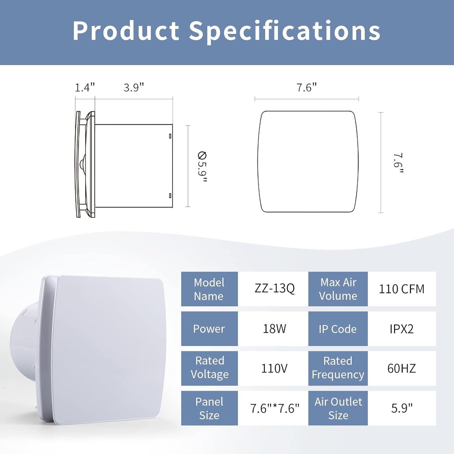 Ventilador de Escape Zeyzer 150 mm Blanco Silencioso 18W