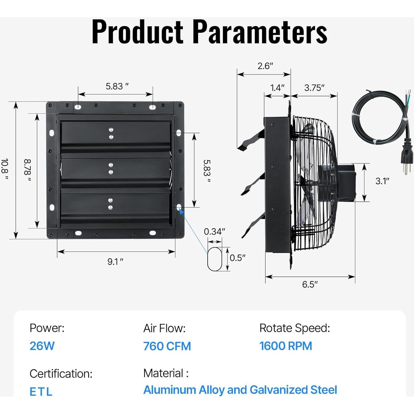 Ventilador de Escape Windigaga 8" 760 CFM Silencioso 40dB