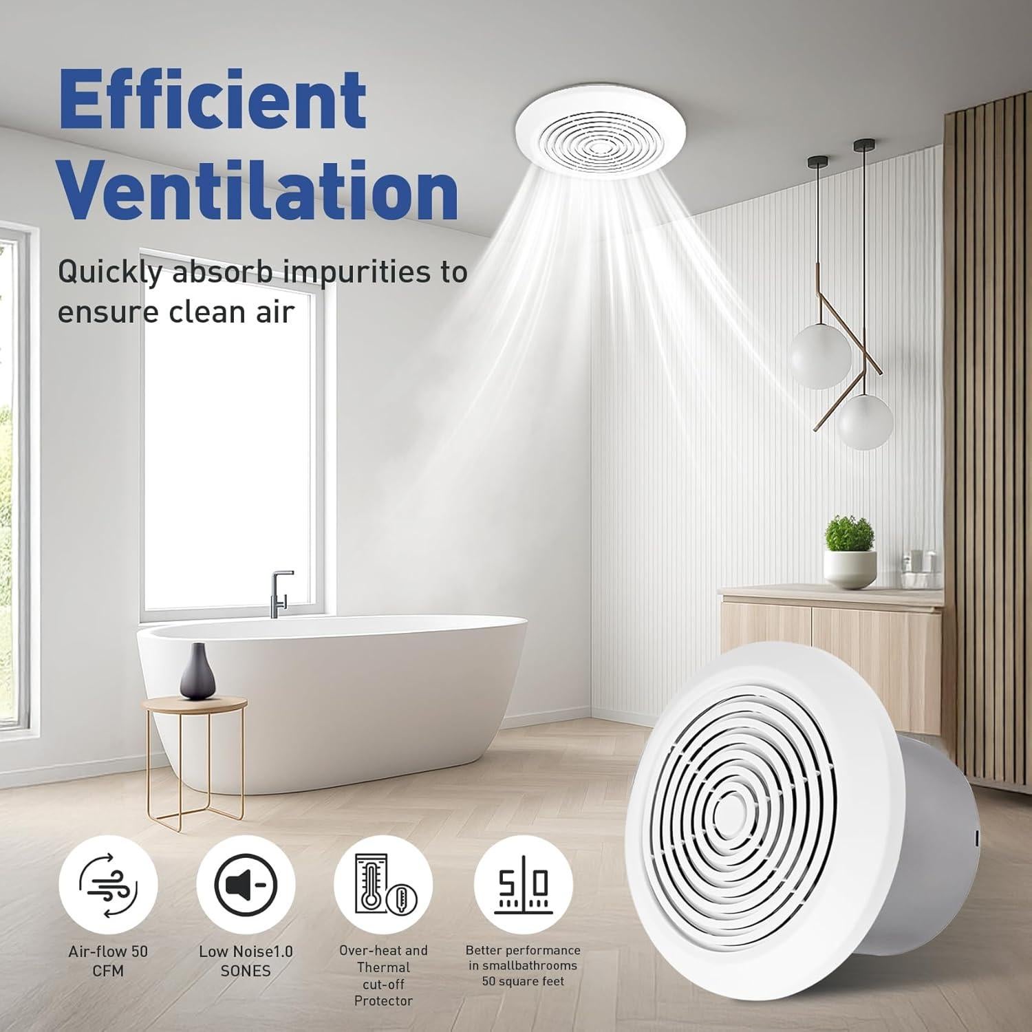 Ventilador Extractor de Baño Wudey V2262-50 7" 50 CFM