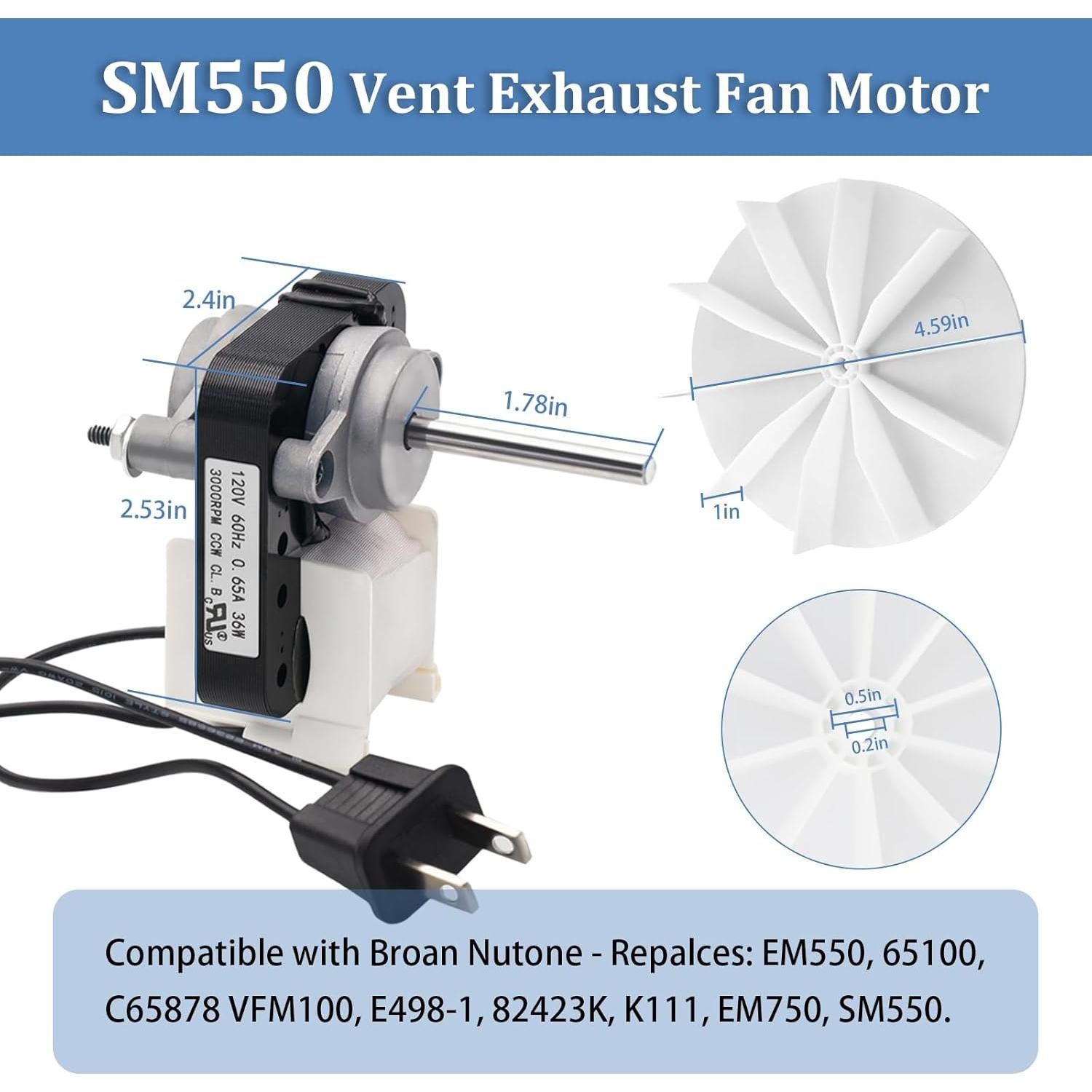 Motor de Ventilador de Baño Universal FBULWSEC 50CFM 120V