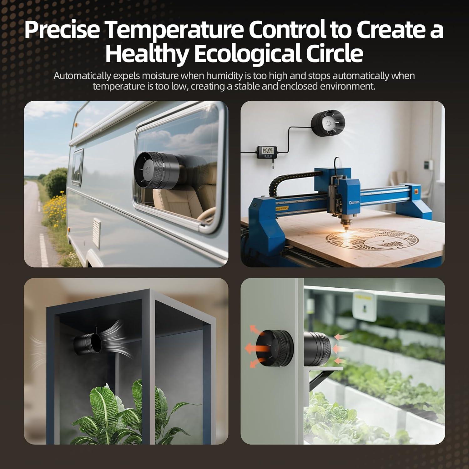 Ventilador de Conducto 4" ONVEAN con Sensor de Humedad y Control Remoto