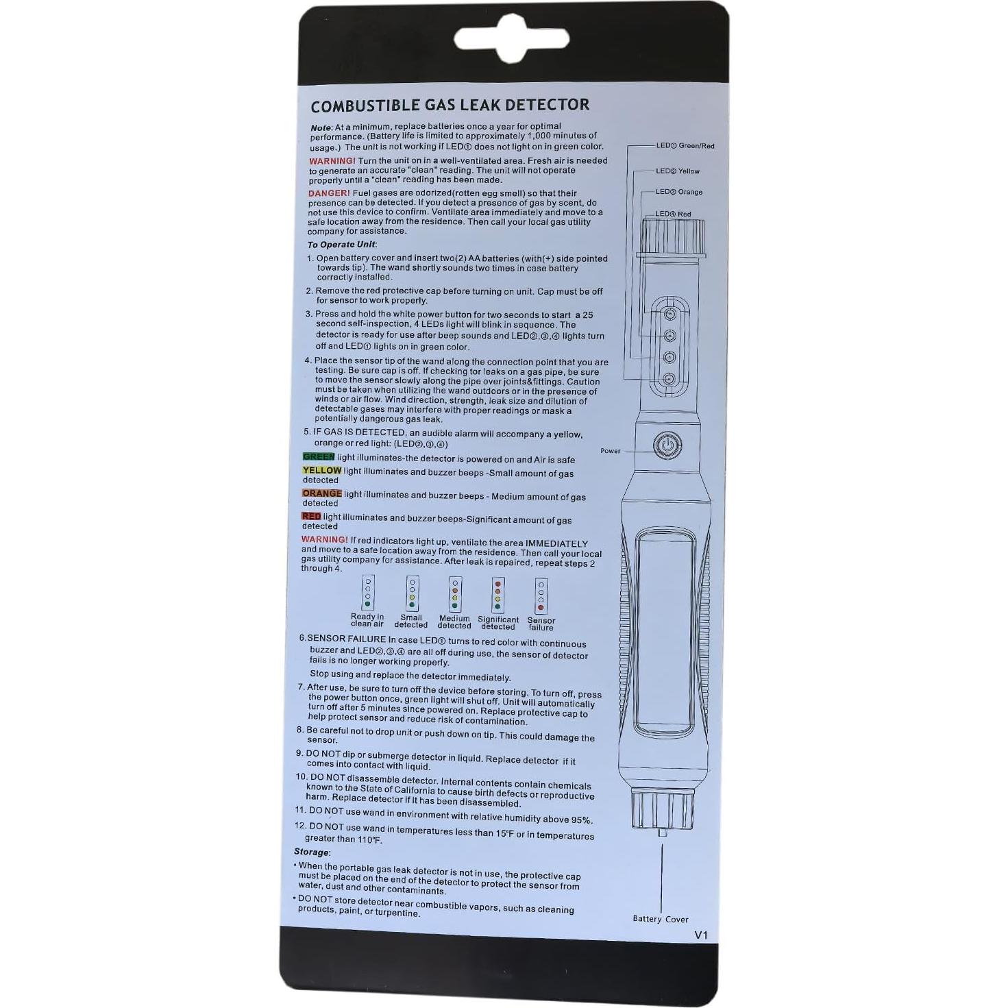 Detector de Fugas de Gas Vanlison VADY80 Portátil con Alarma
