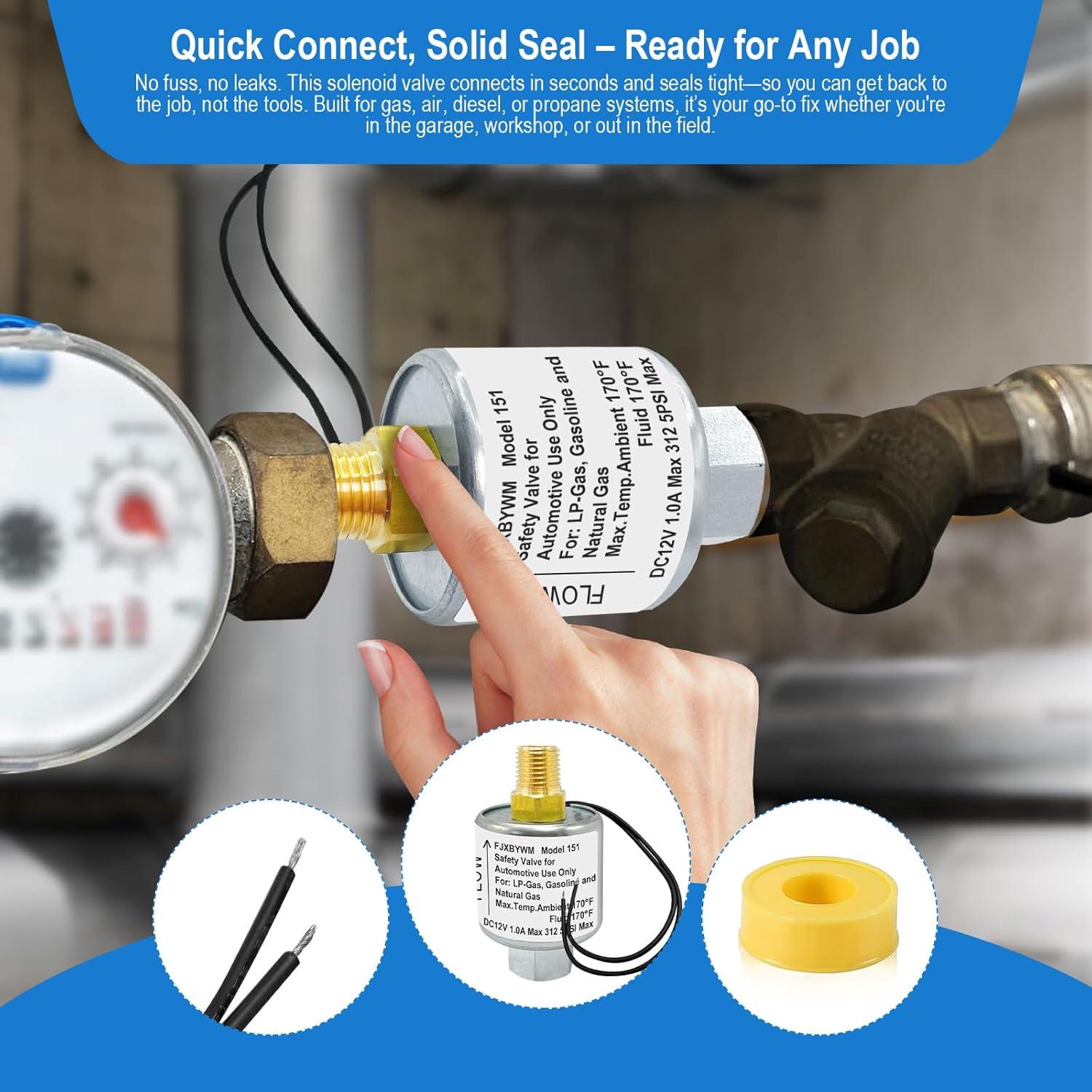 Válvula Solenoide 12V FJXBYWM 1/4" NPT para Propano y Gas