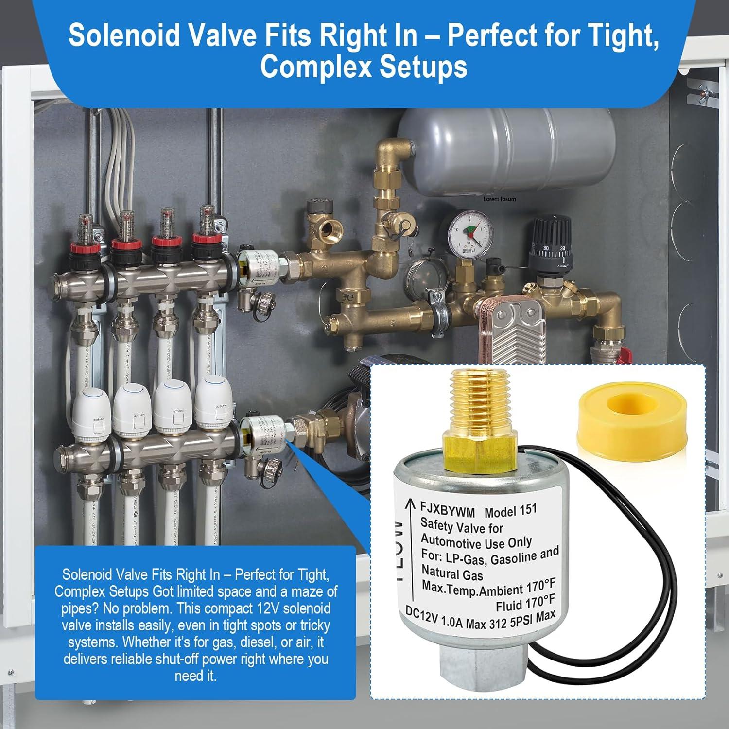 Válvula Solenoide 12V FJXBYWM 1/4" NPT para Propano y Gas