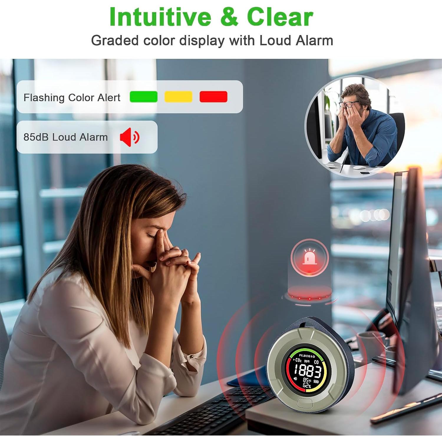 Detector de Monóxido y Dióxido de Carbono Pildegro PTH-10EW 4 en 1