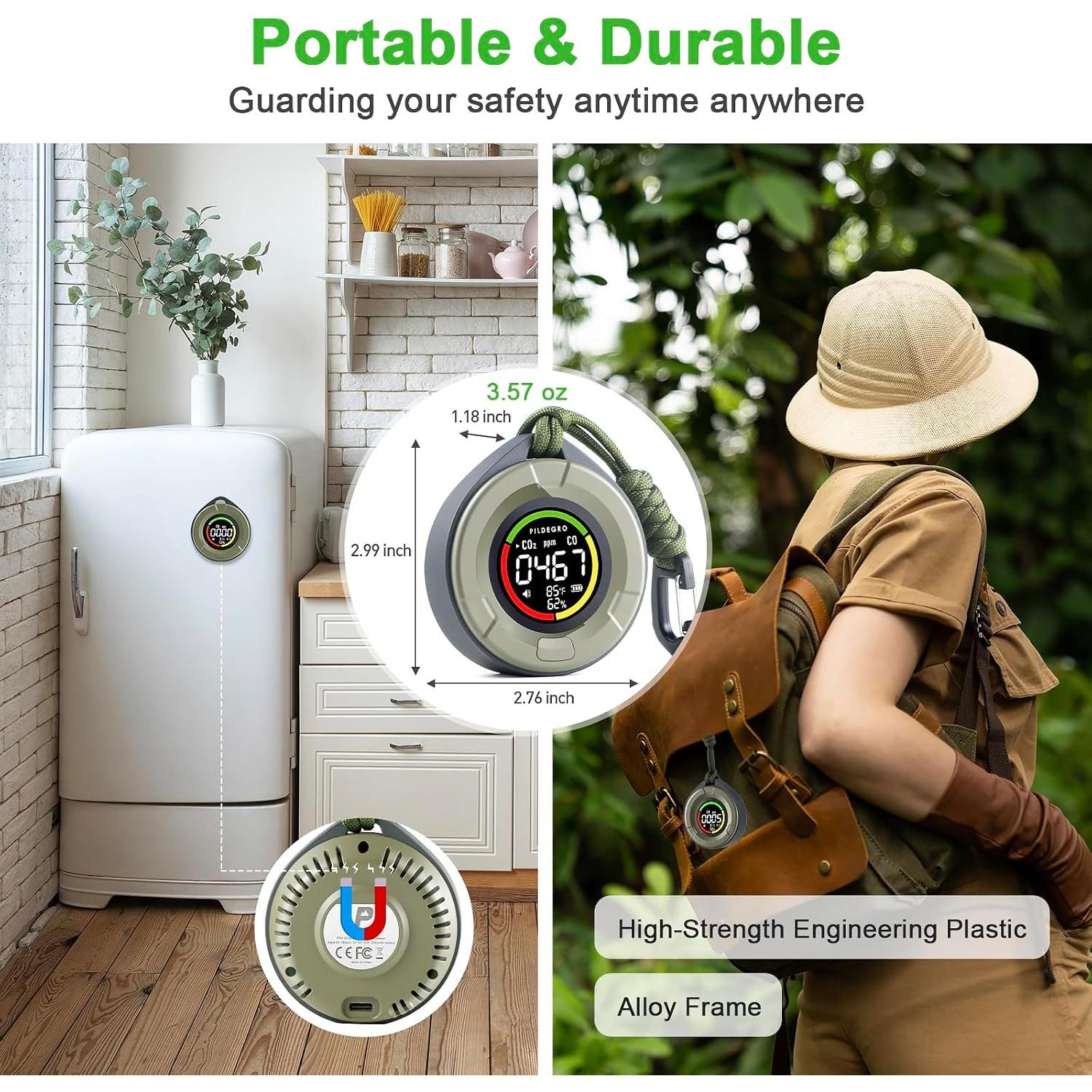 Detector de Monóxido y Dióxido de Carbono Pildegro PTH-10EW 4 en 1