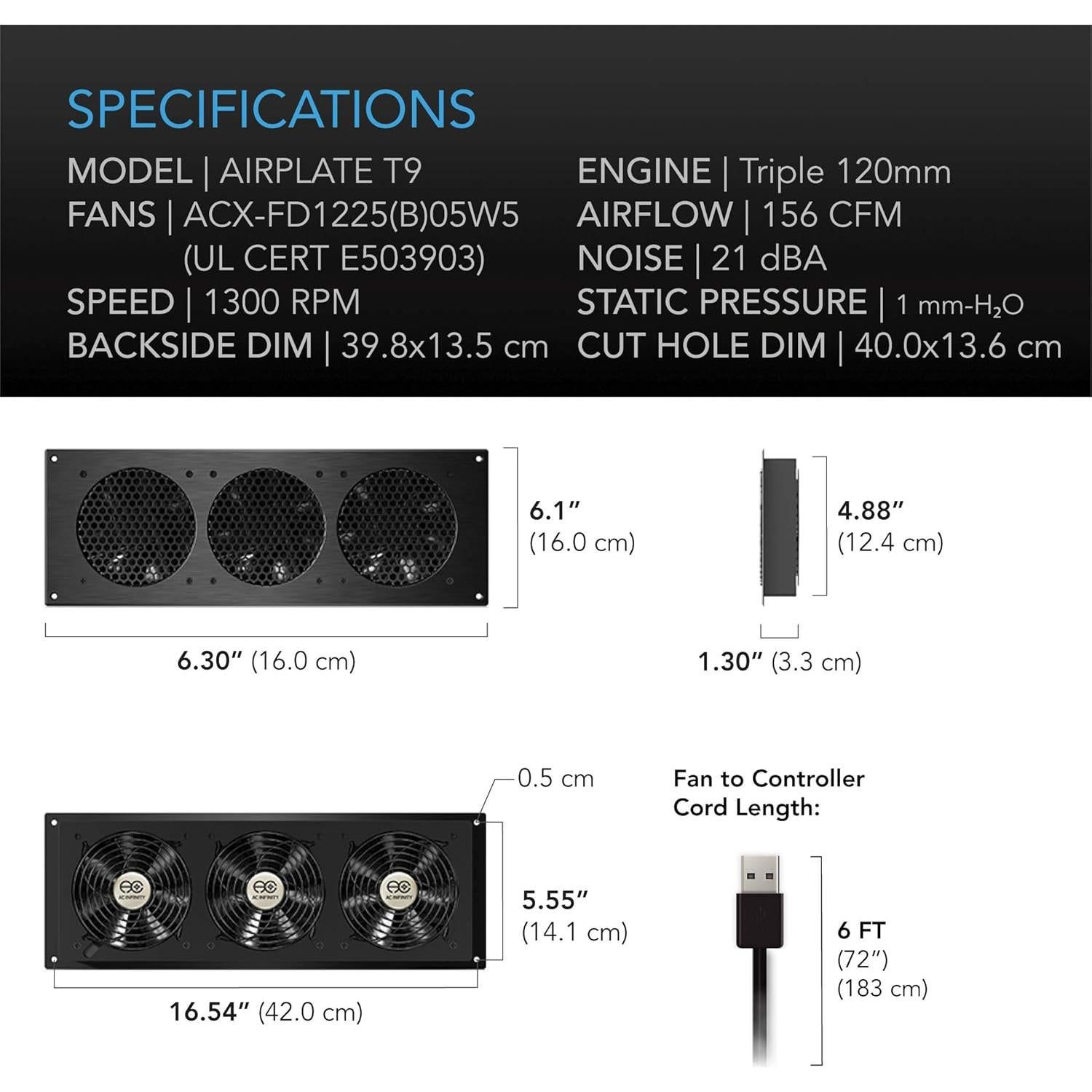 Ventilador Silencioso AC Infinity AIRPLATE T9 156 CFM