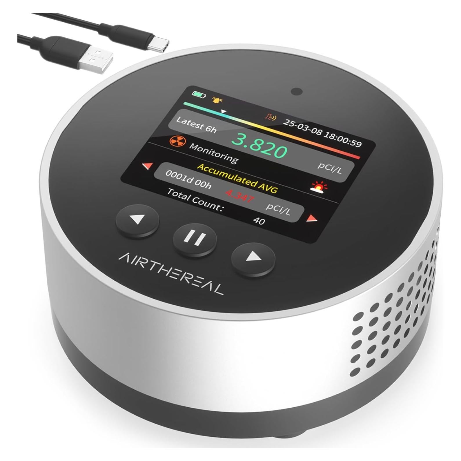 Detector de Radón Portátil Airthereal RM-65 con Alarma y Pantalla LCD