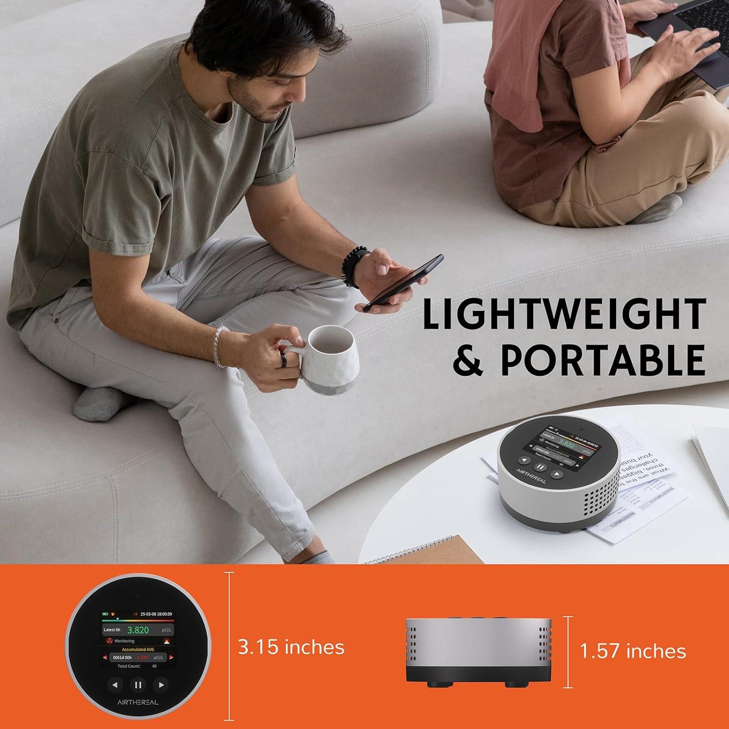 Detector de Radón Portátil Airthereal RM-65 con Alarma y Pantalla LCD