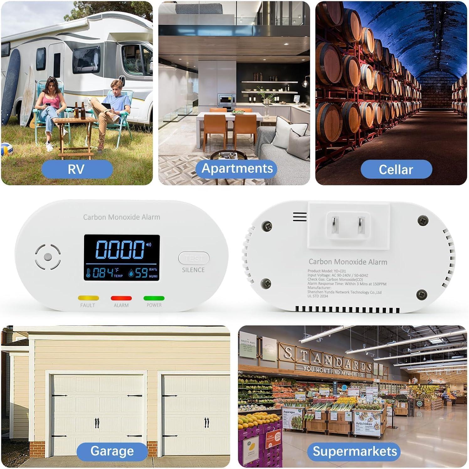Detector de Monóxido de Carbono BTYEEUYI 3 en 1 Enchufable