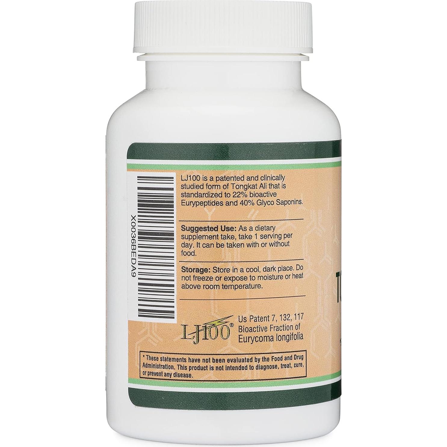 LJ100 Tongkat Ali for Men (120 Capsules) - Only Clinically Proven and Patented Men's Heath Supplement Tongkat Ali Formula (LJ100 Std to 40% Glycosaponins, 22% Eurypeptides) by Double Wood