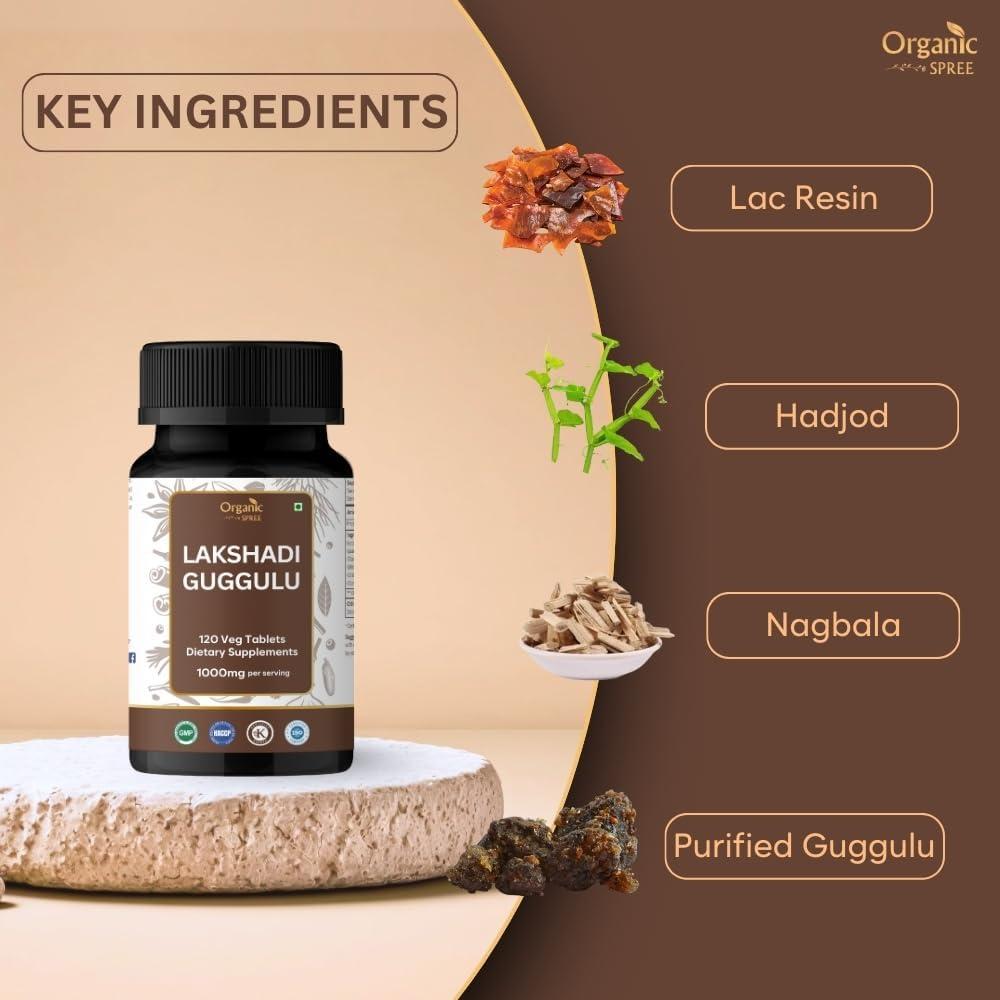 Tabletas Lakshadi Guggulu Organic Spree - 120 Unidades - Ayurvédicas