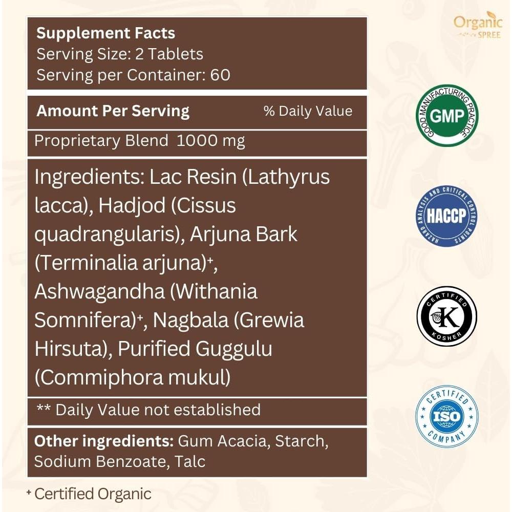 Tabletas Lakshadi Guggulu Organic Spree - 120 Unidades - Ayurvédicas