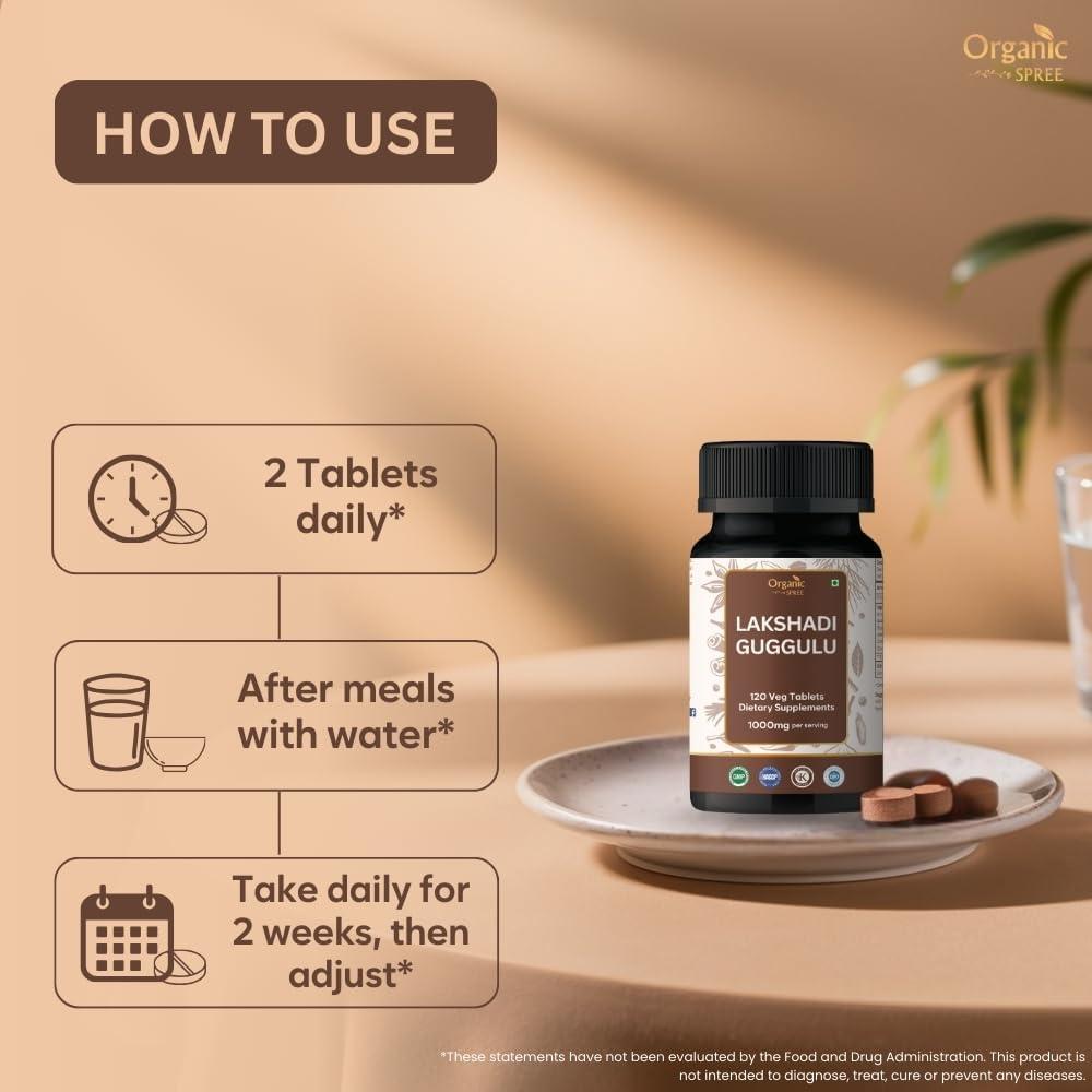 Tabletas Lakshadi Guggulu Organic Spree - 120 Unidades - Ayurvédicas