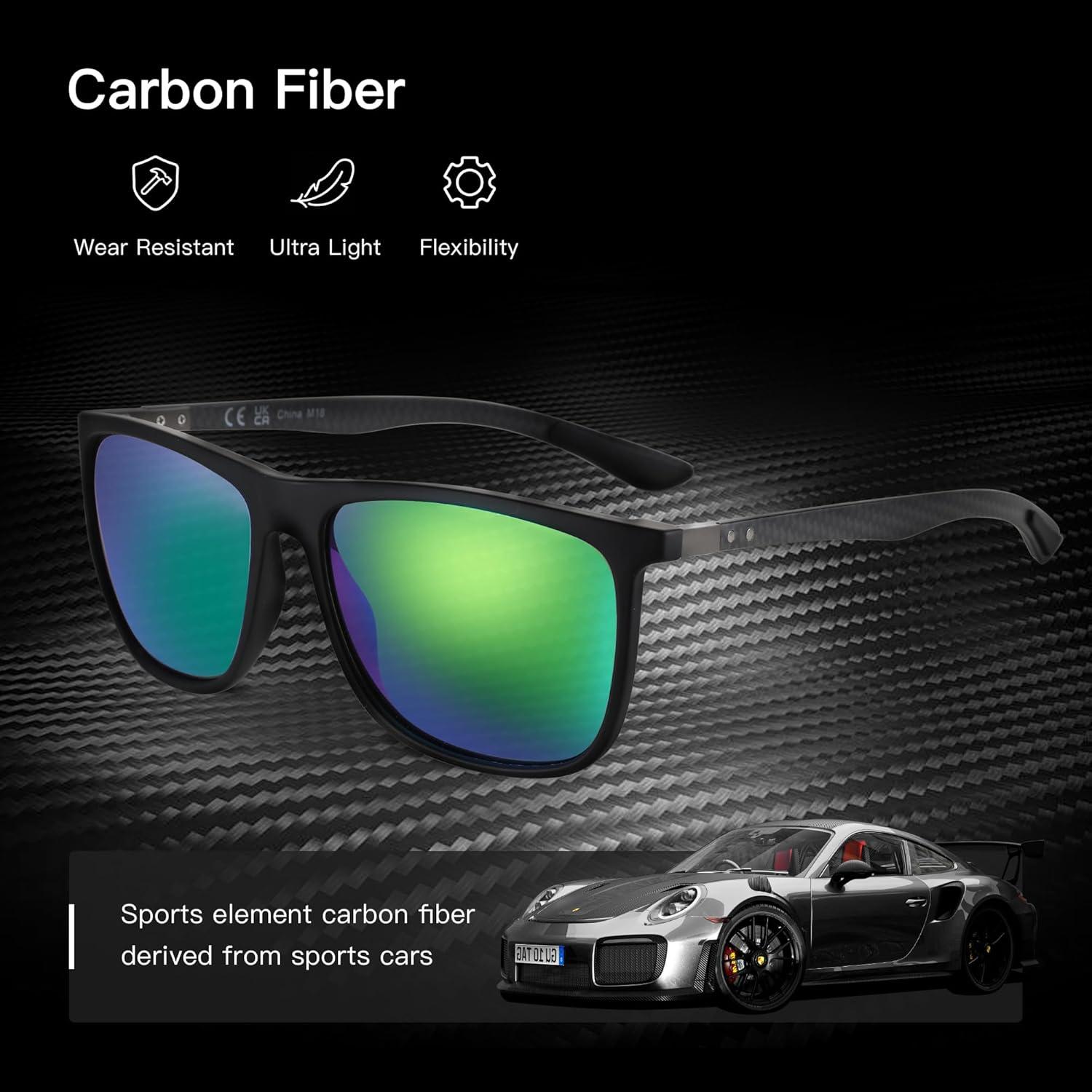 Gafas de sol ZENOTTIC UV400 para hombres, fibra de carbono