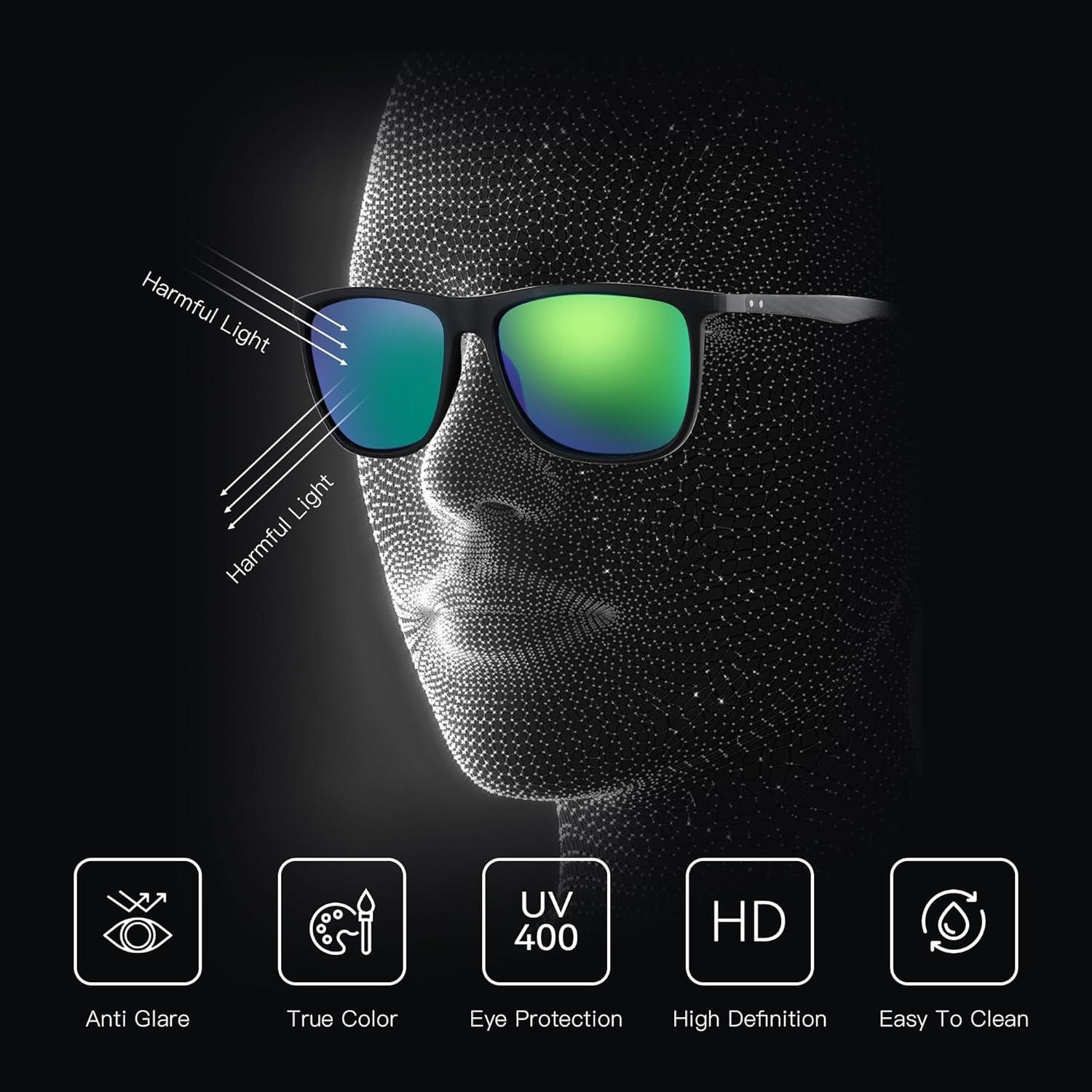 Gafas de sol ZENOTTIC UV400 para hombres, fibra de carbono