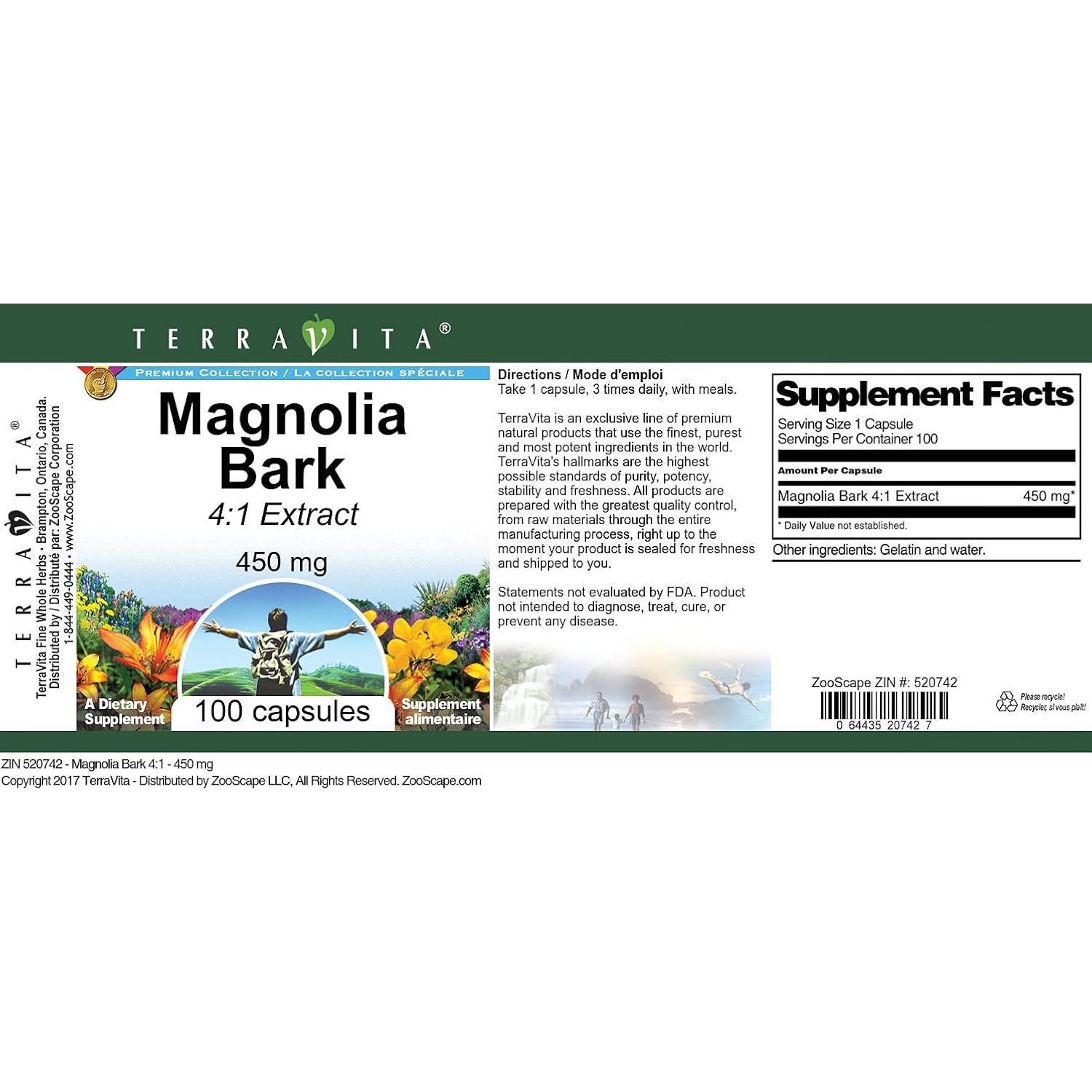 Corteza de Magnolia 4:1 TerraVita 450 mg 100 Cápsulas