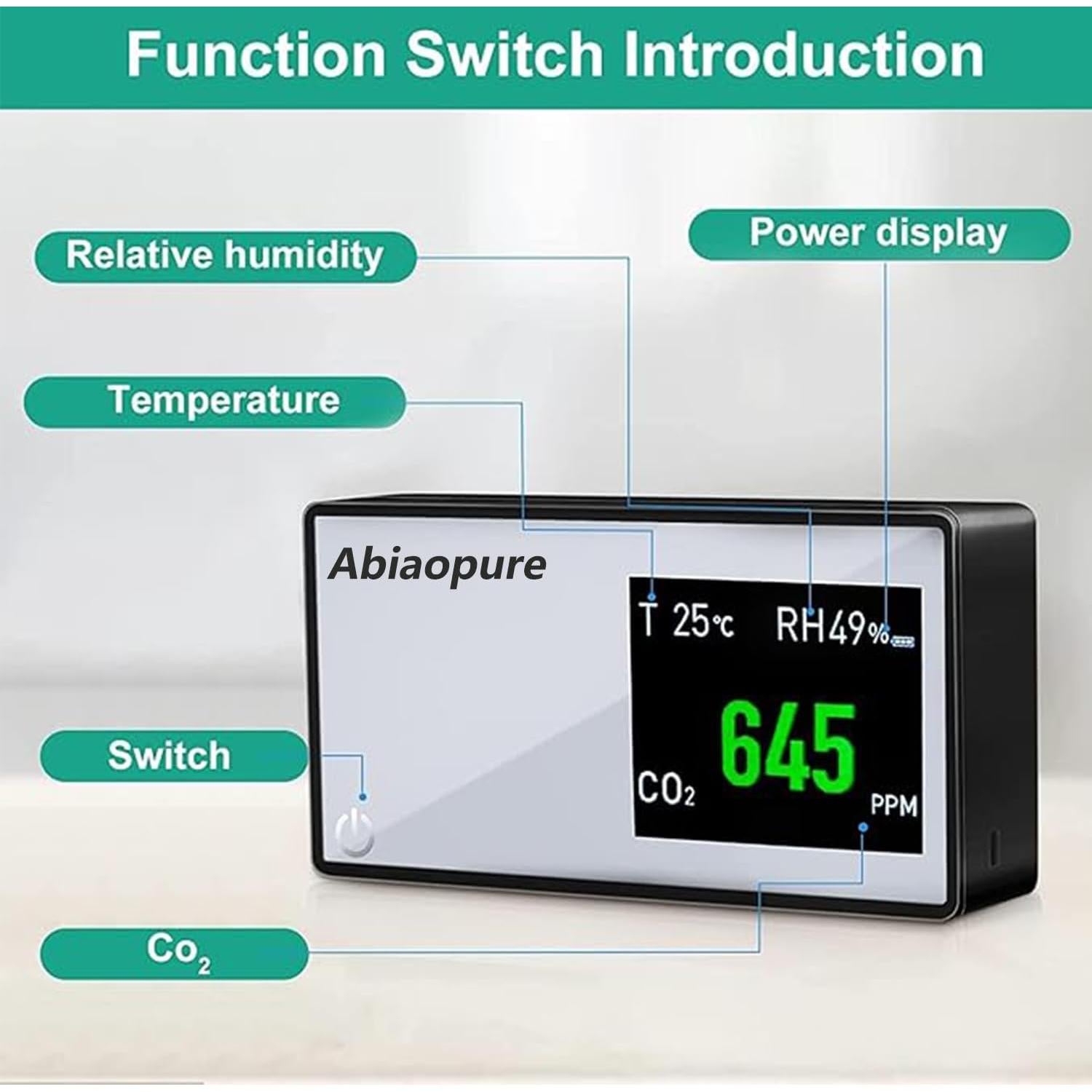 Monitor de Calidad del Aire Abiaopure AIR08 CO2 Temperatura Humedad