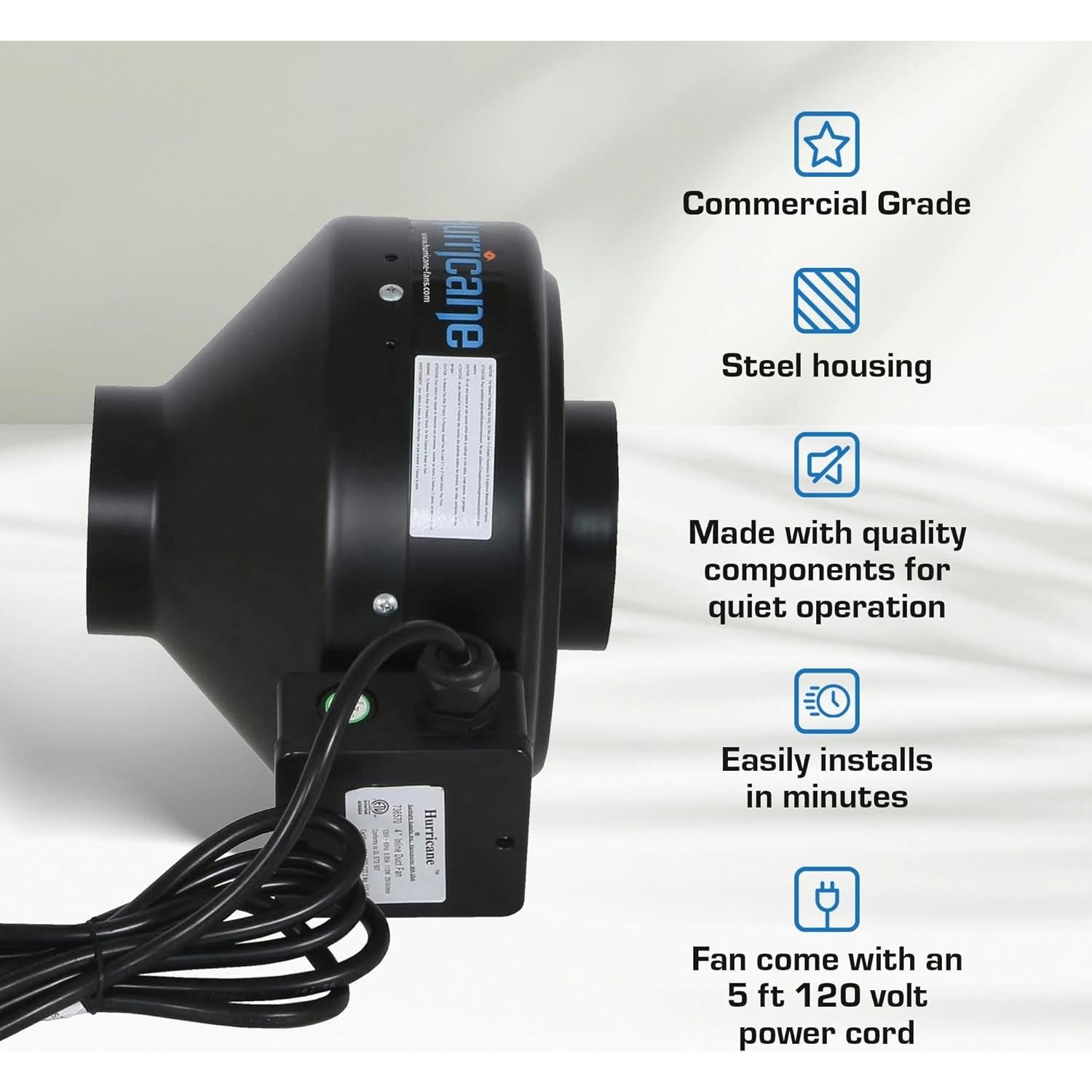 Ventilador Inline Hurricane 4" Grado Comercial Paquete de 2