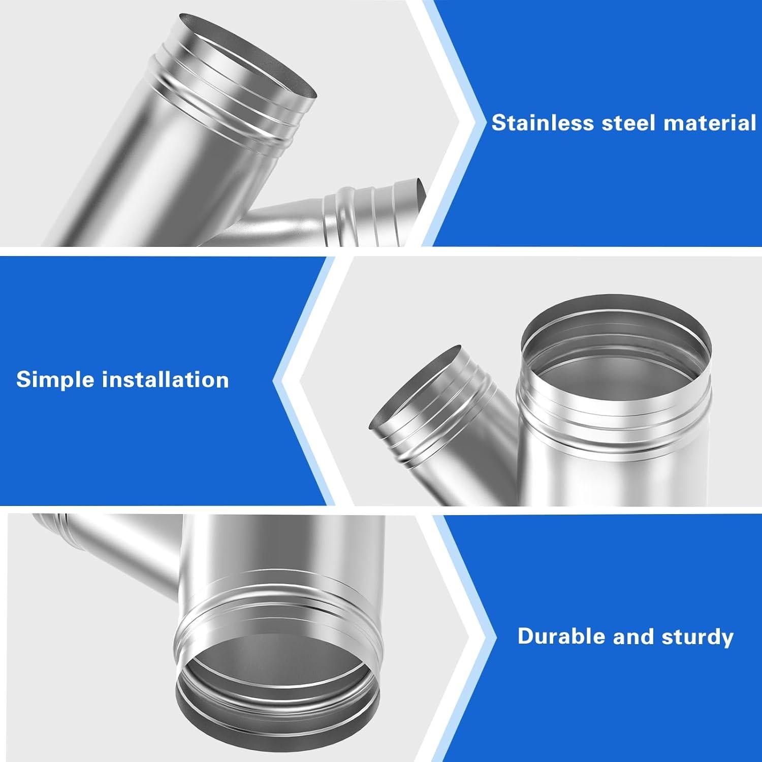 Conector de Manguera en Y 6" a 4" Acero Inoxidable 45°