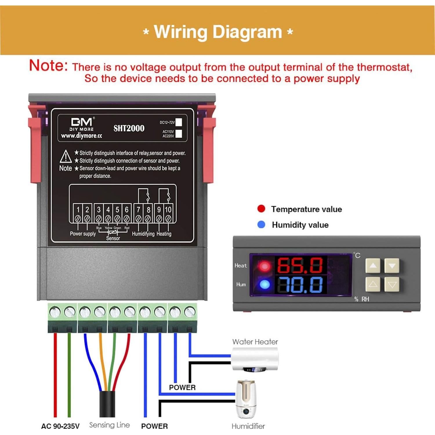 Controlador Digital de Temperatura y Humedad diymore SHT2000 230V