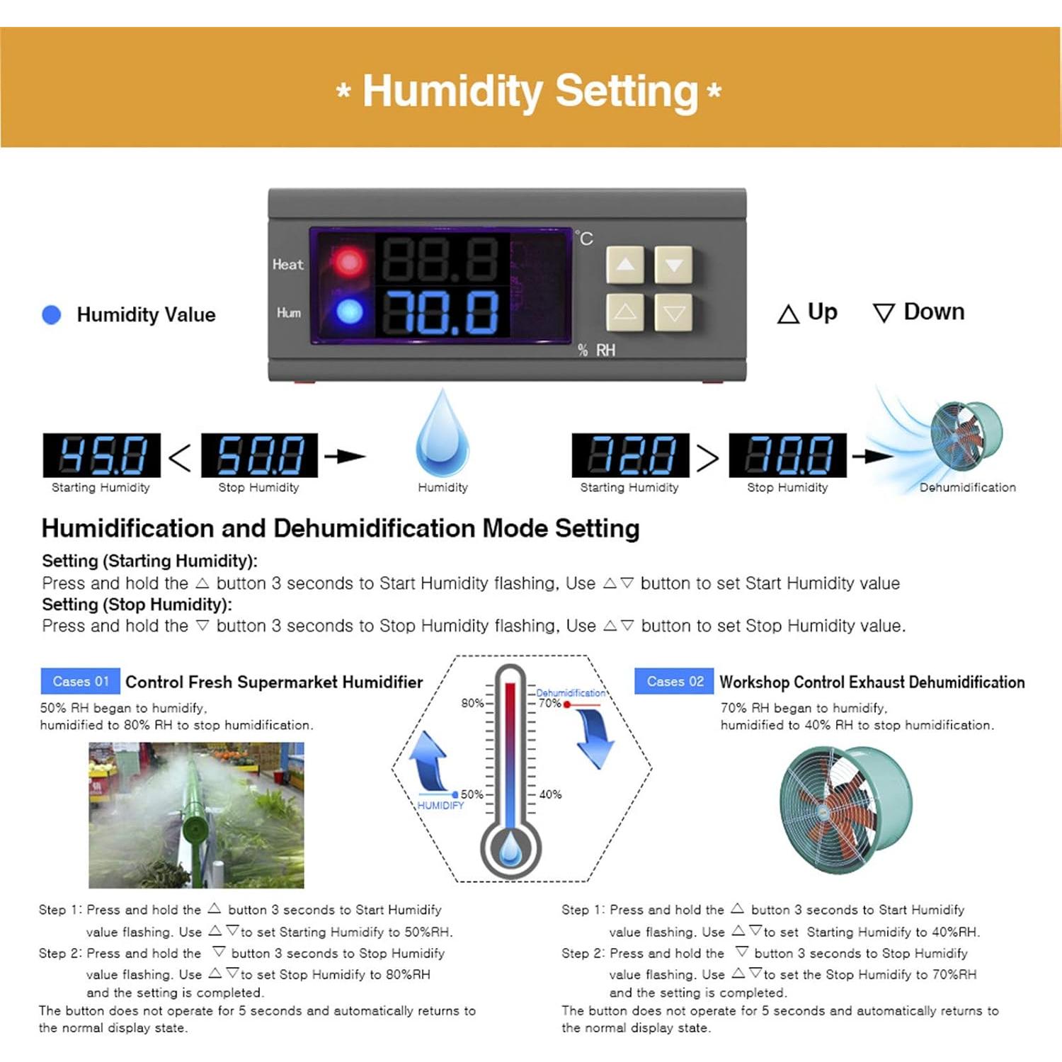 Controlador Digital de Temperatura y Humedad diymore SHT2000 230V