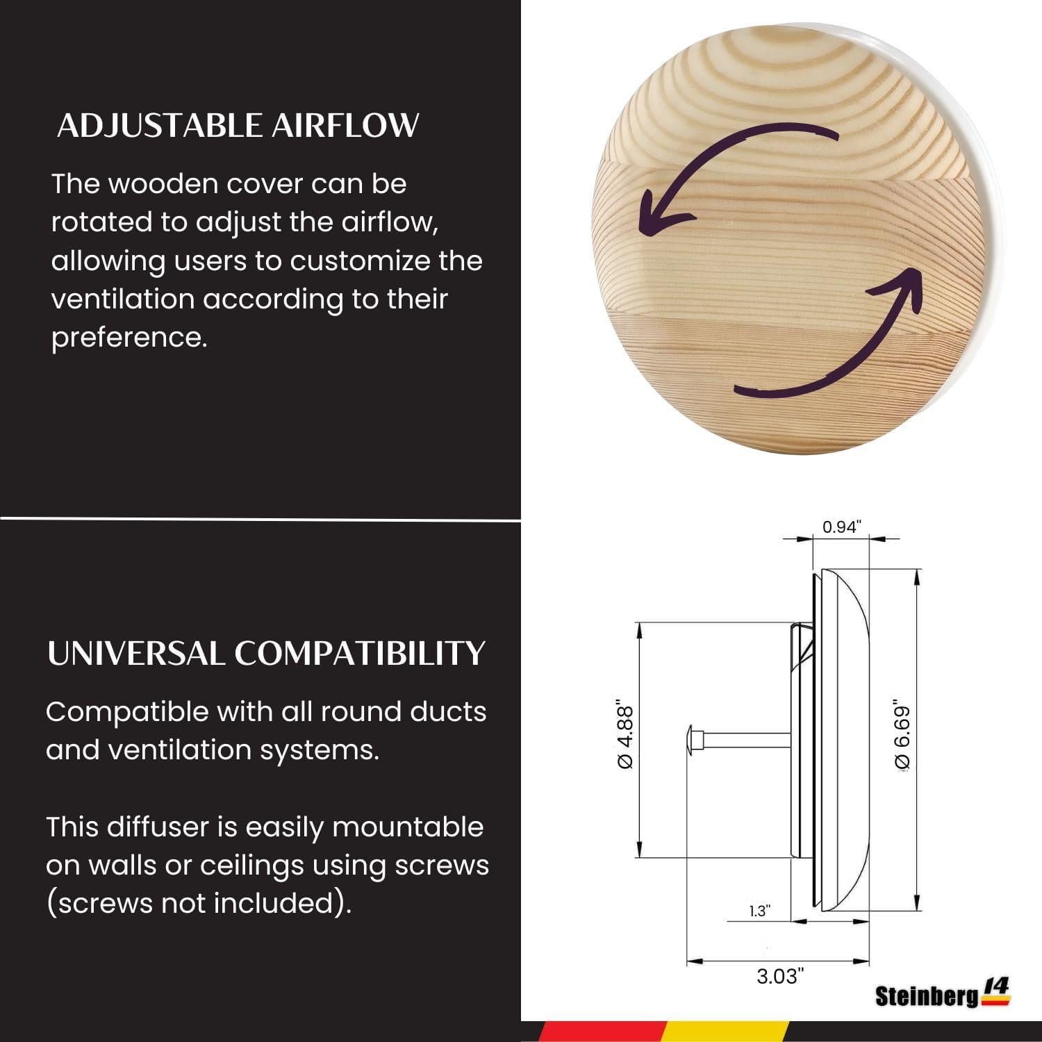 Difusor de Aire de Madera Steinberg14 17 cm para Sauna