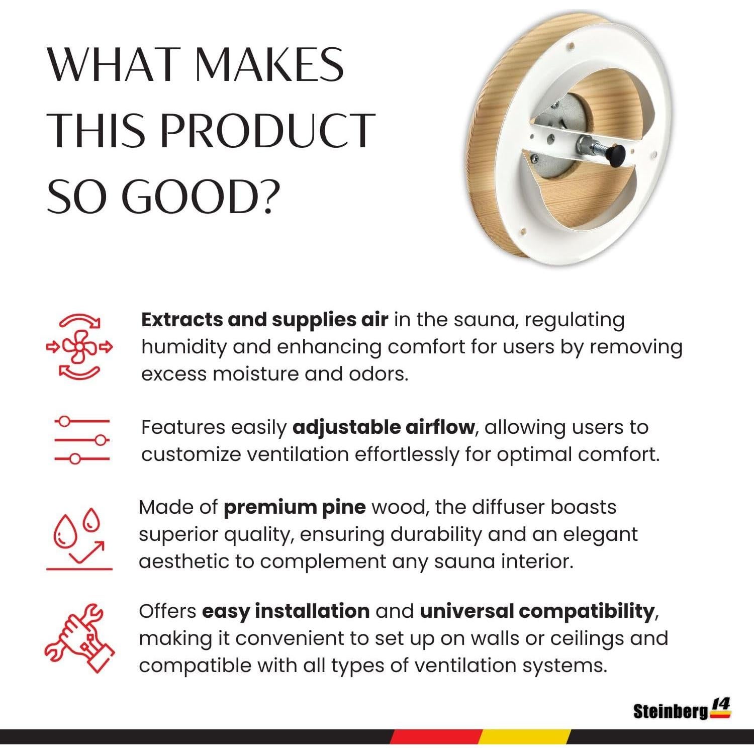 Difusor de Aire de Madera Steinberg14 17 cm para Sauna