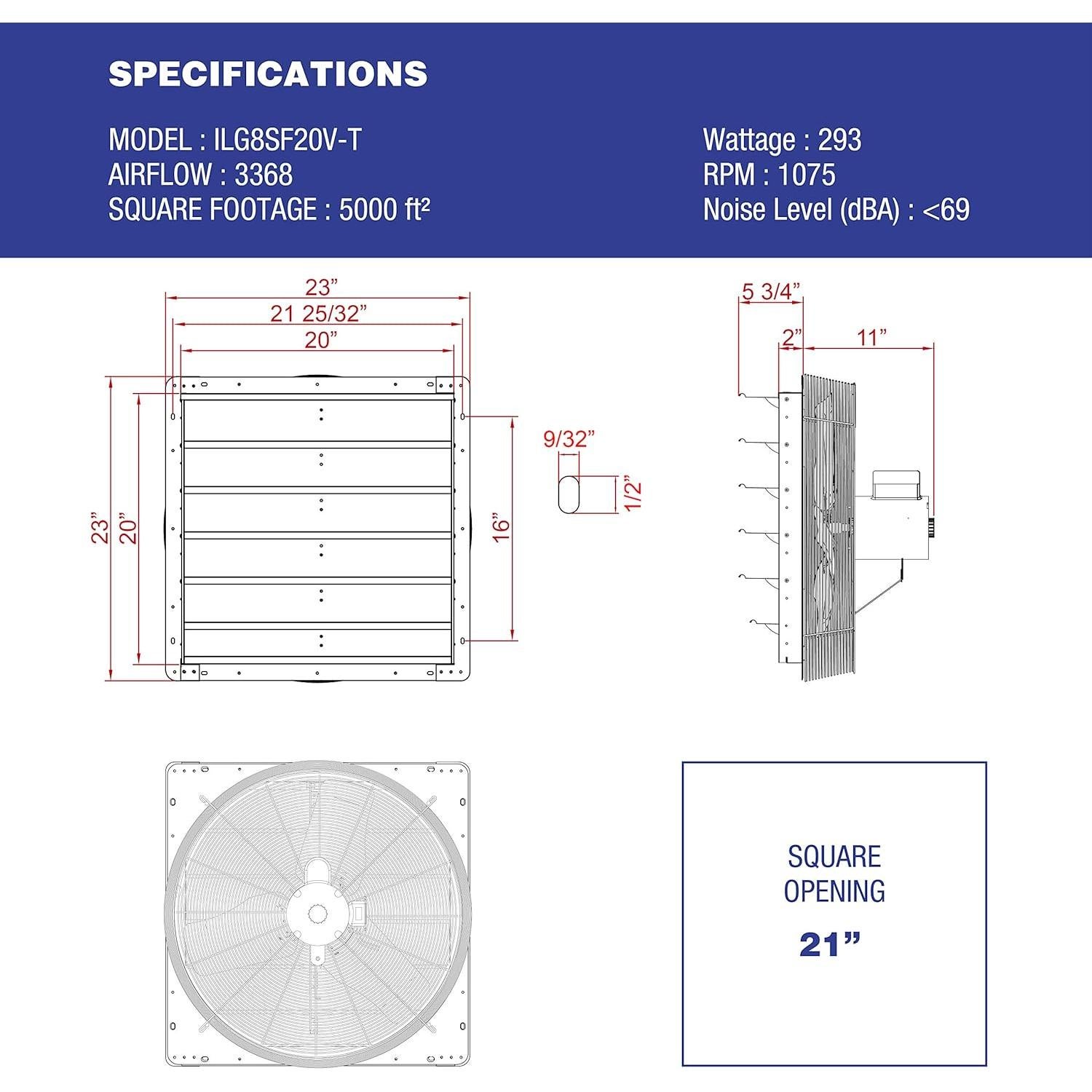 Ventilador de Escape iLiving ILG8SF20V-T 20" con Termostato