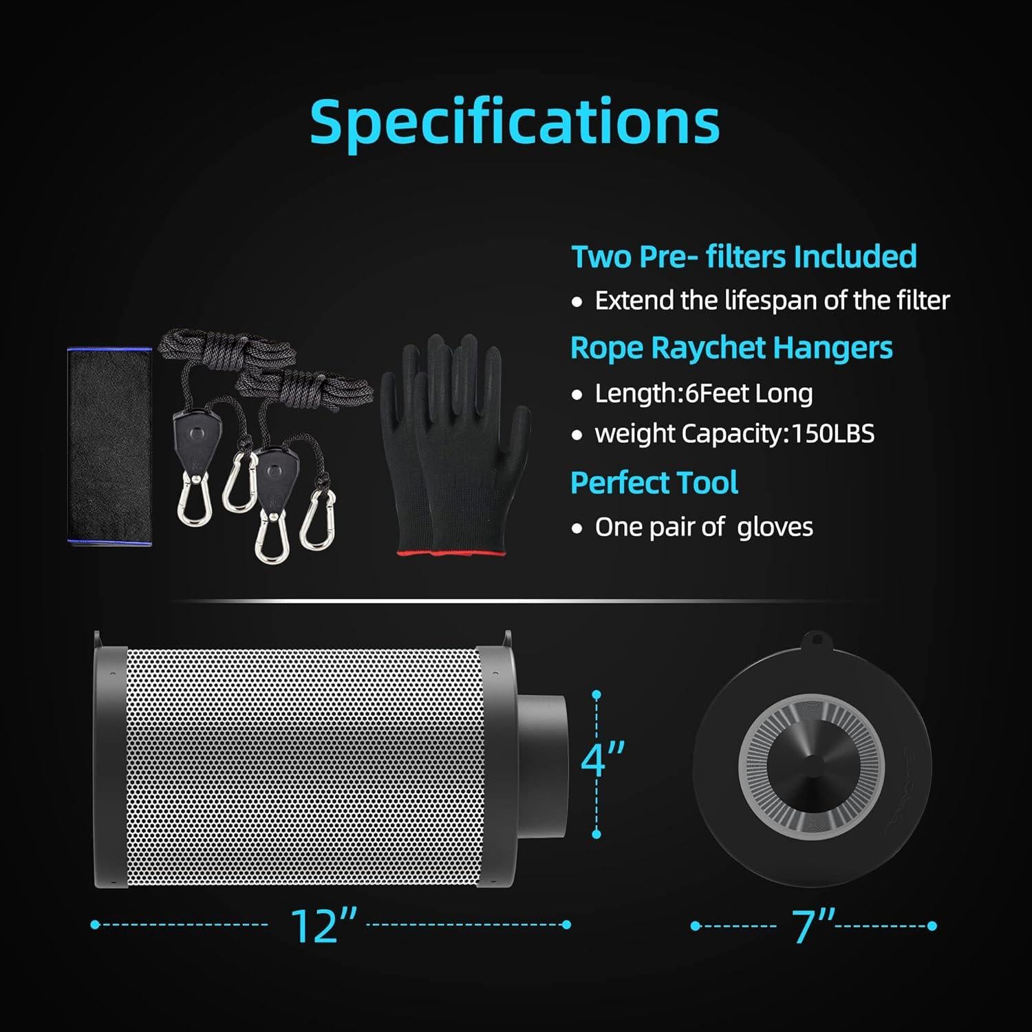 Filtro de Carbono de Aire 4" Hydrowe para Carpa de Cultivo