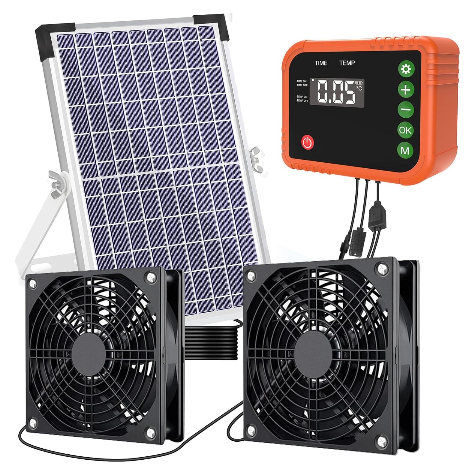 Ventilador Solar Doble 10W Lewisia con Temporizador y Control IPX5