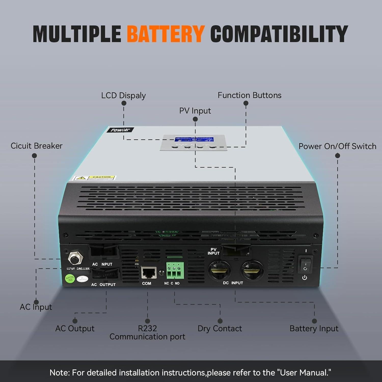 Inversor Solar PowMr 2400W 24VDC a 110V/120VAC Onda Pura